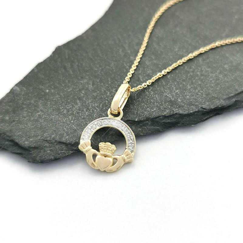 14K Gold Lab Diamond Claddagh Necklace