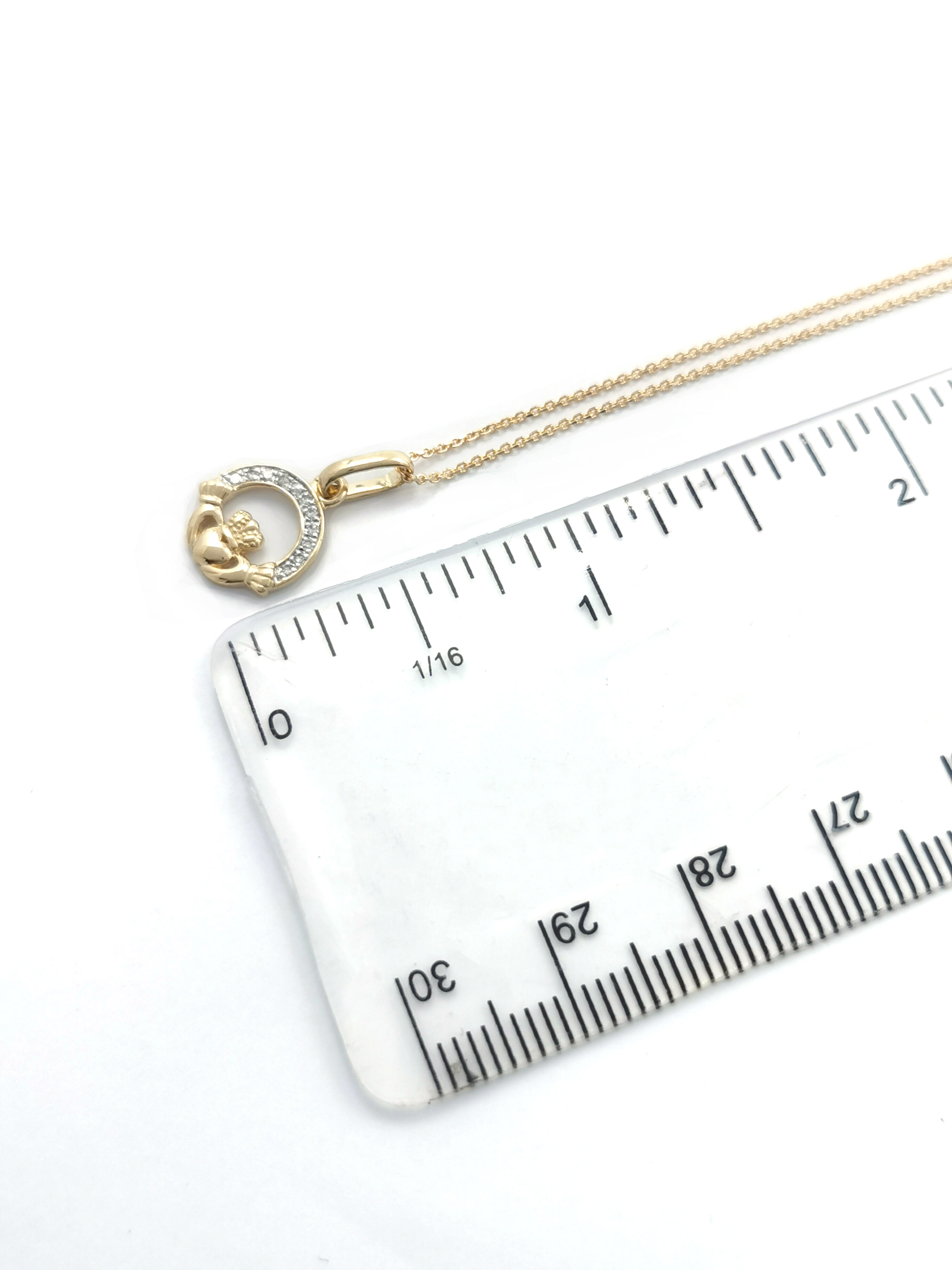 Genuine Yellow Gold Claddagh Necklace For Women. Picture For Scale.