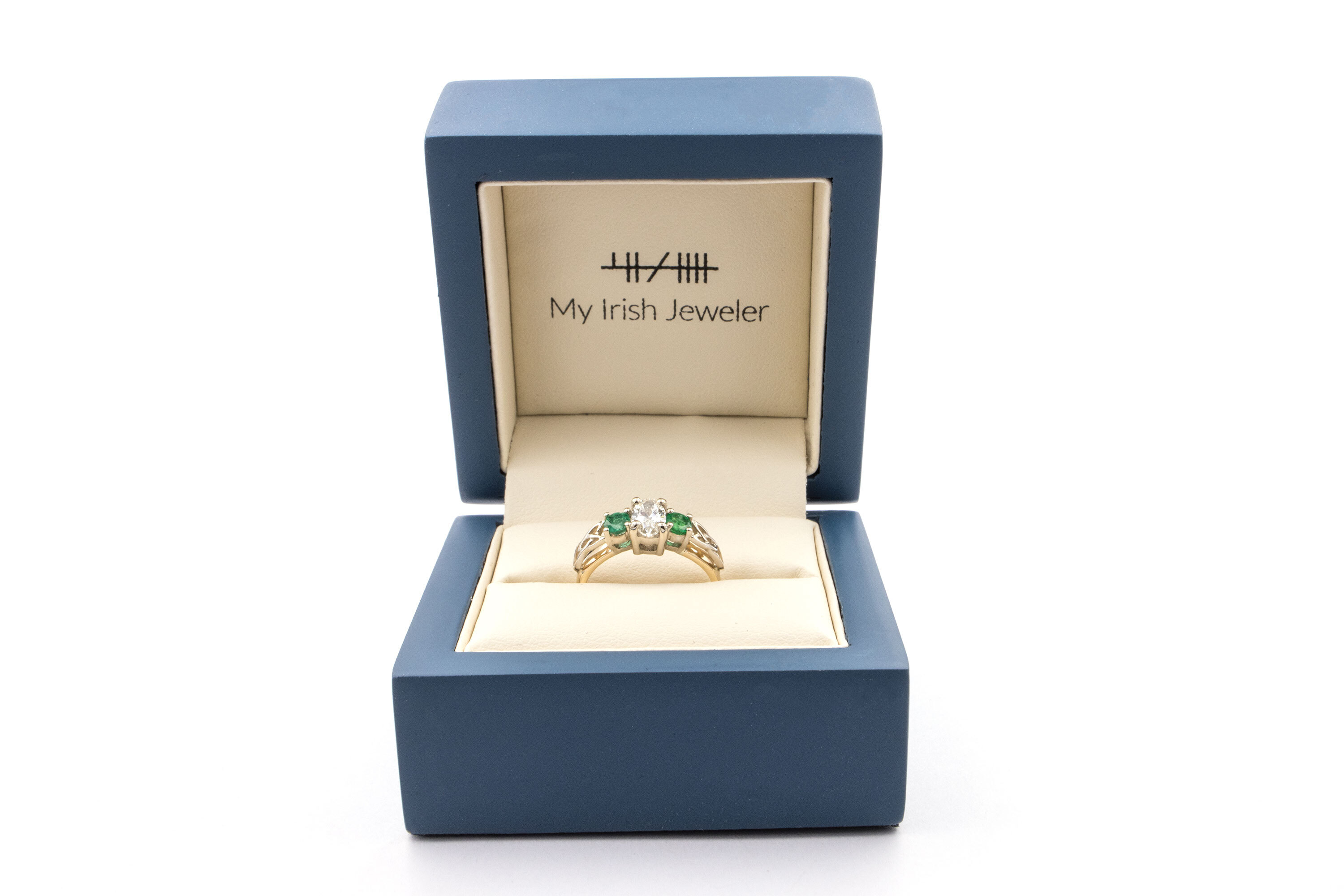 Striking Yellow Gold & White Gold Trinity Knot 0.40ct Lab Grown Diamond Engagement Ring With a Polished Finish For Women. In Luxury Packaging.