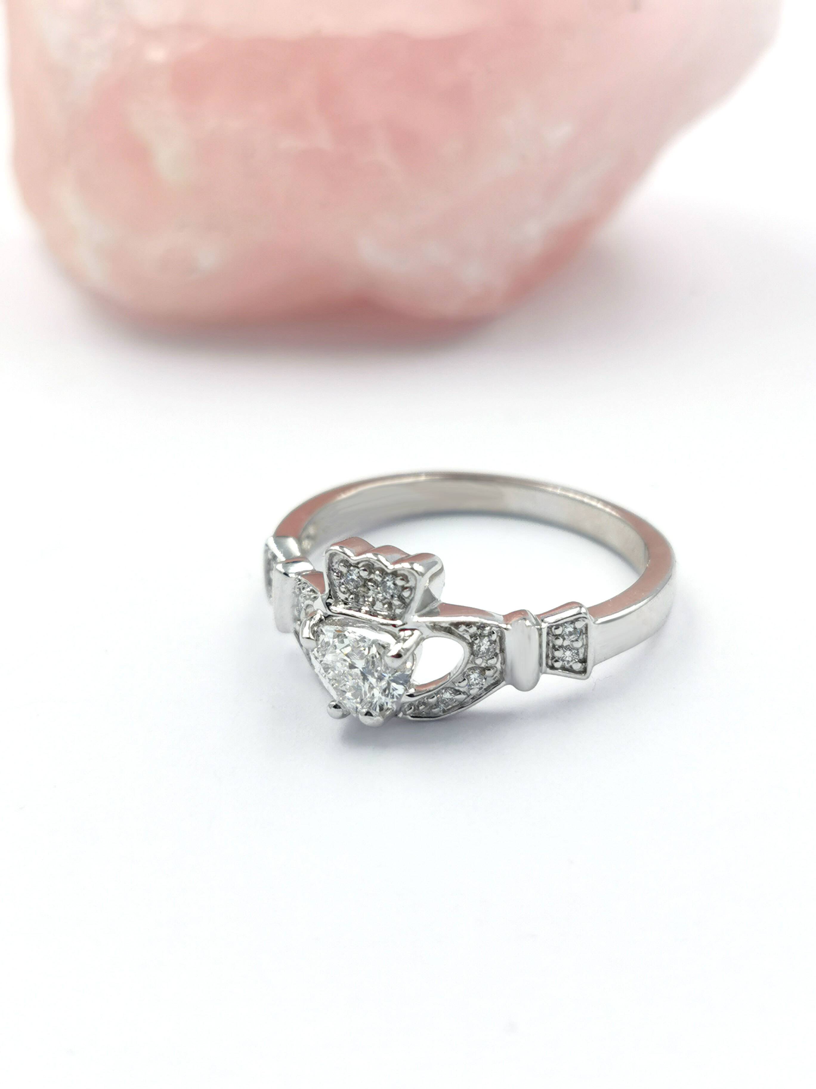 Luxurious White Gold Claddagh 0.41ct Natural Diamond Engagement Ring For Women With a Polished Finish