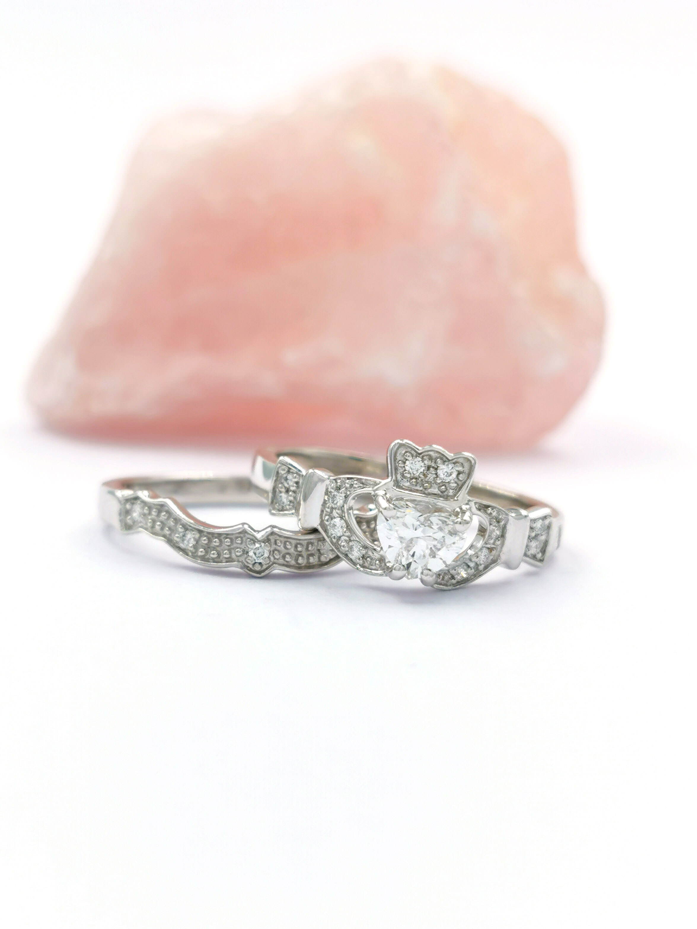 Irish White Gold Claddagh 0.41ct Natural Diamond Ring For Women With a Polished Finish