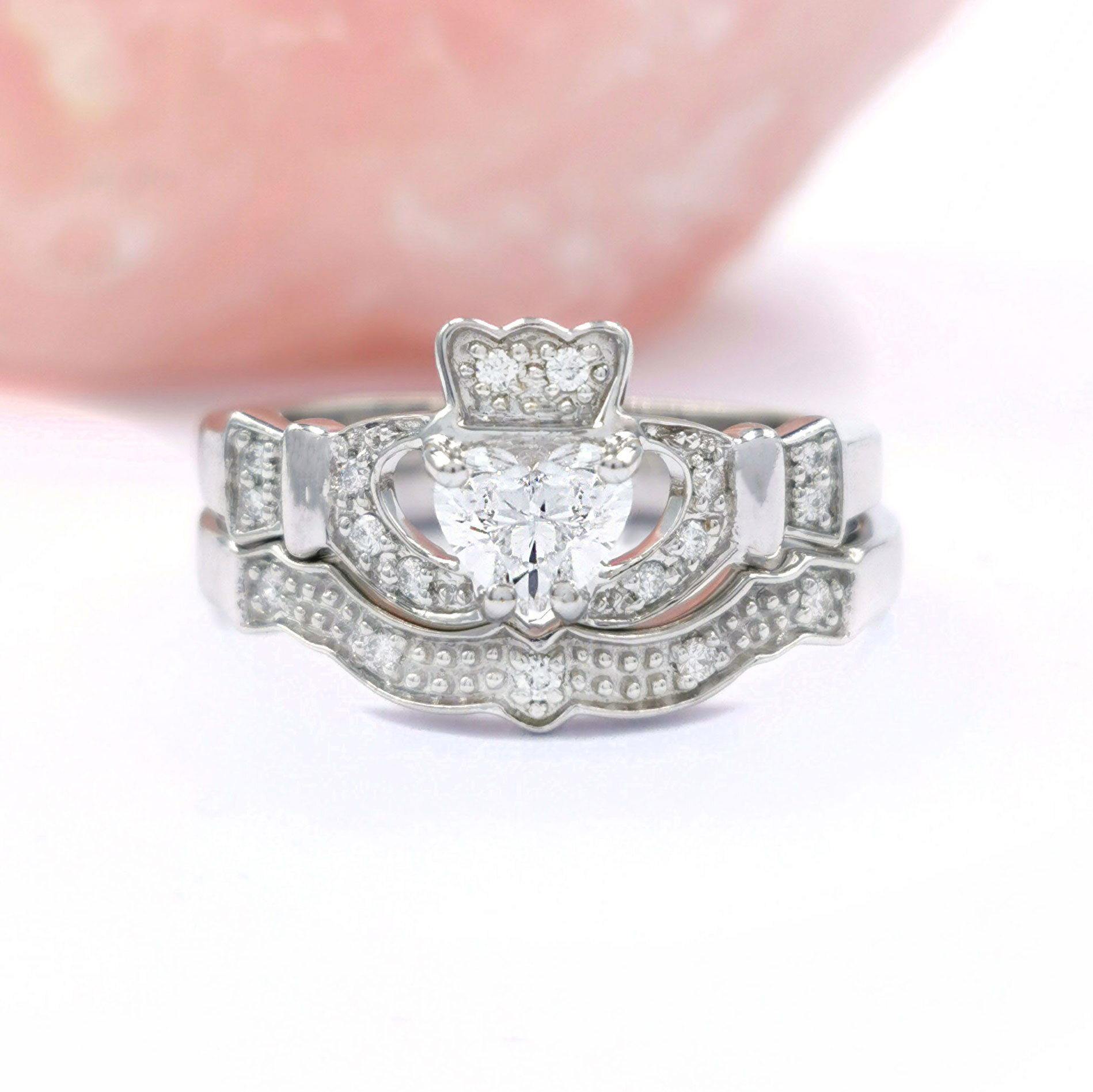 Womens Claddagh 0.41ct Natural Diamond Ring in White Gold With a Polished Finish