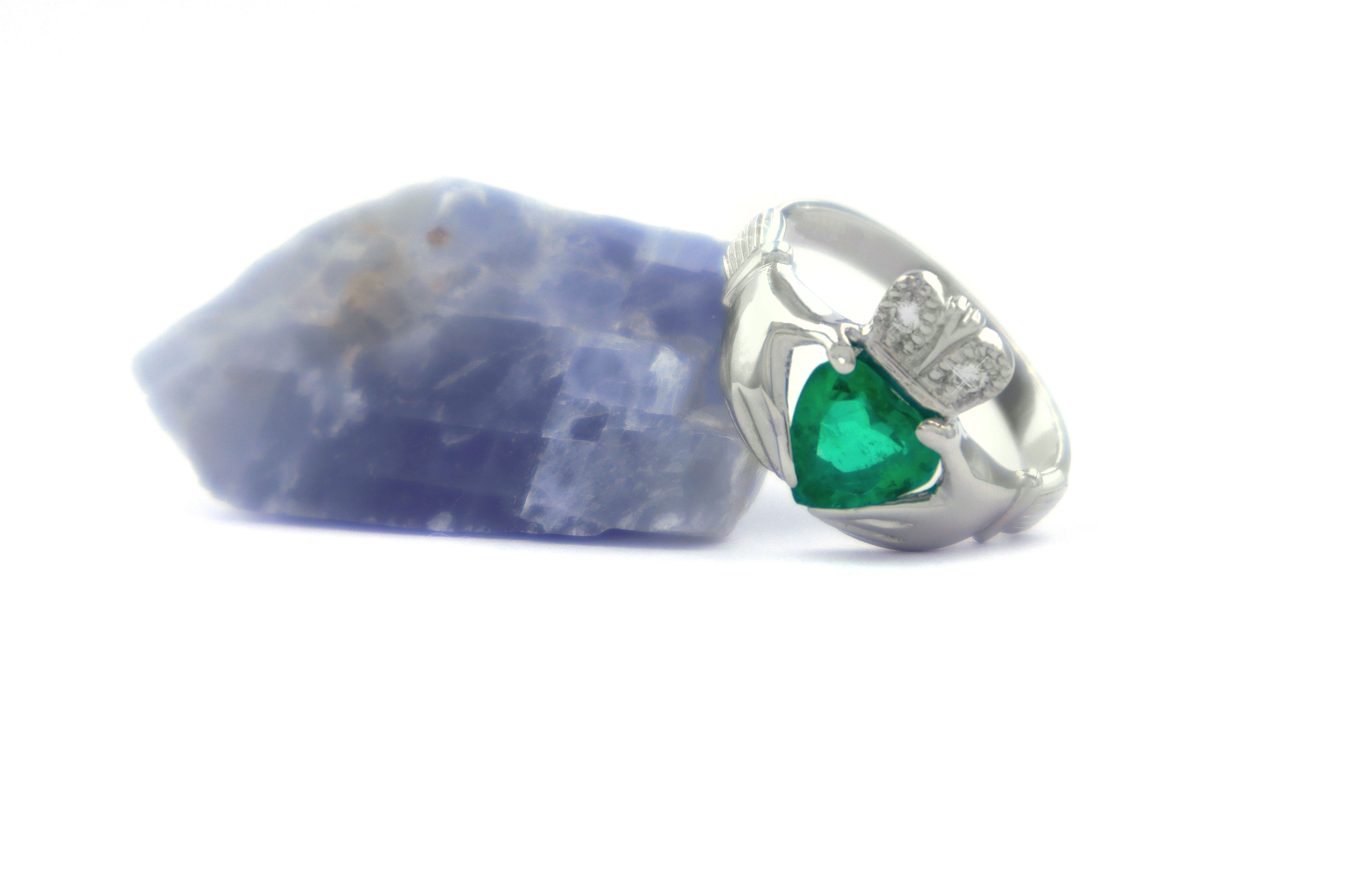 Womens Genuine 14K White Gold Claddagh Engagement Ring