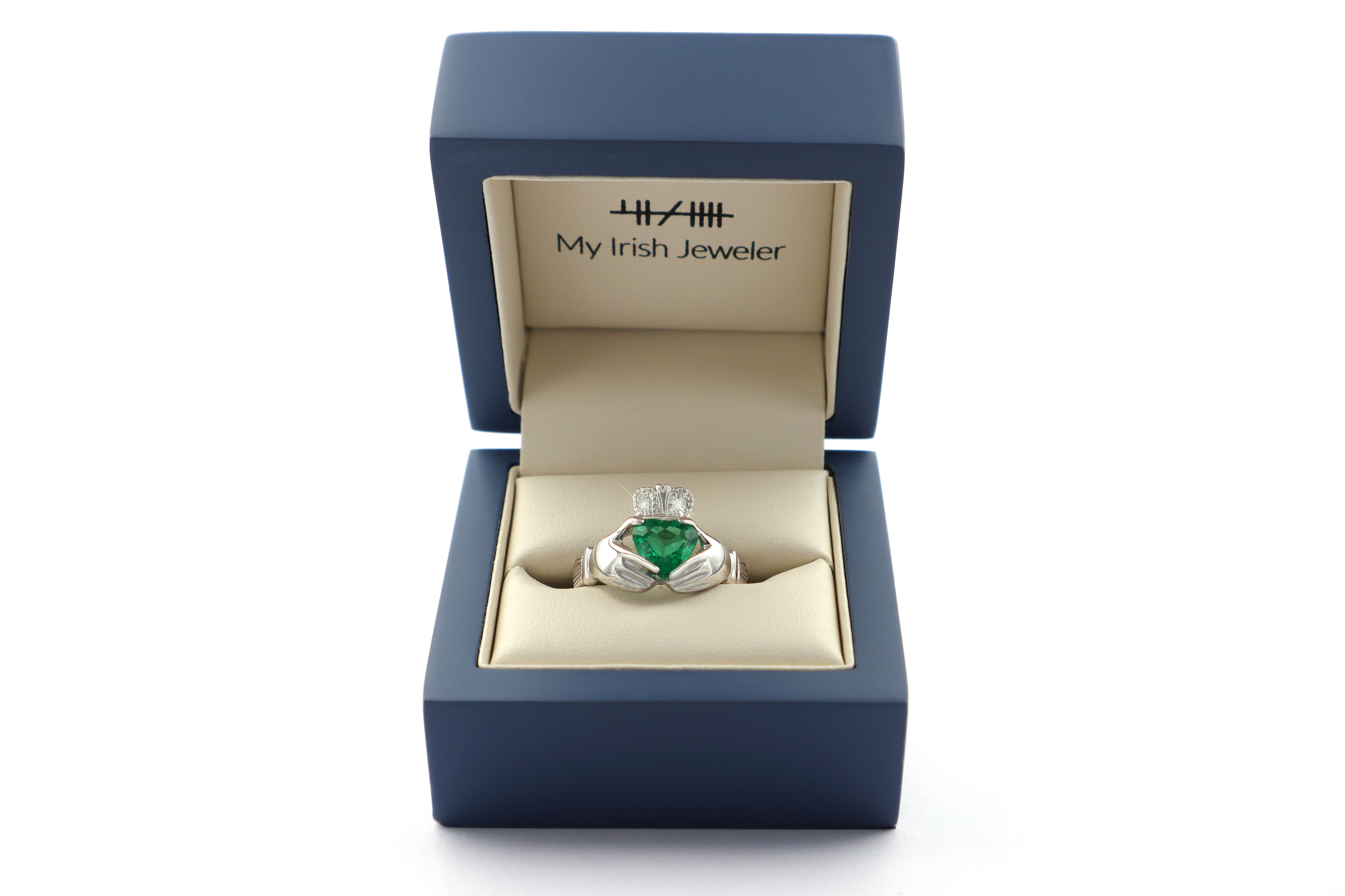 Womens 14K White Gold Claddagh Engagement Ring. In Luxury Packaging.