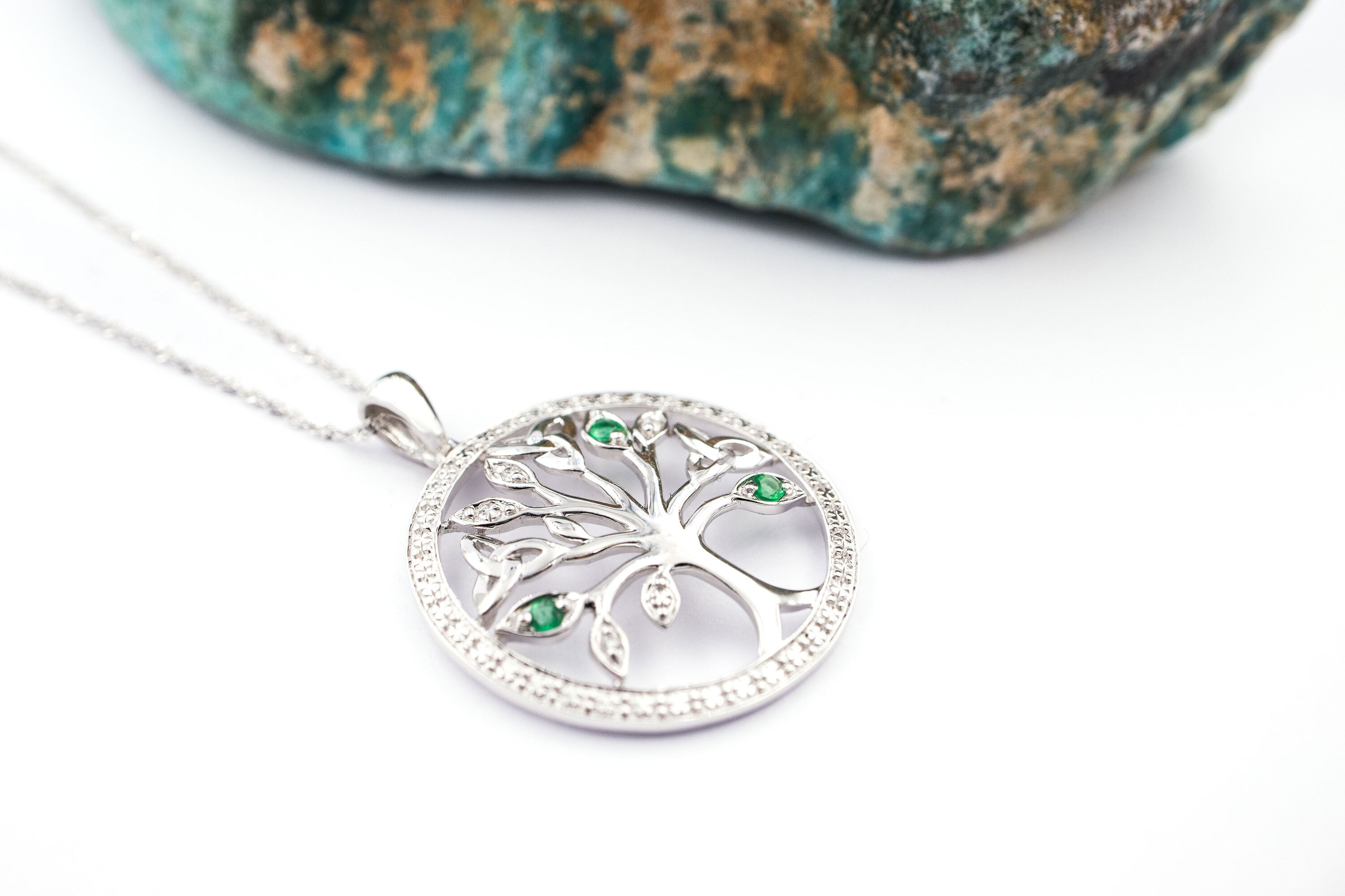 14k white gold tree store of life necklace