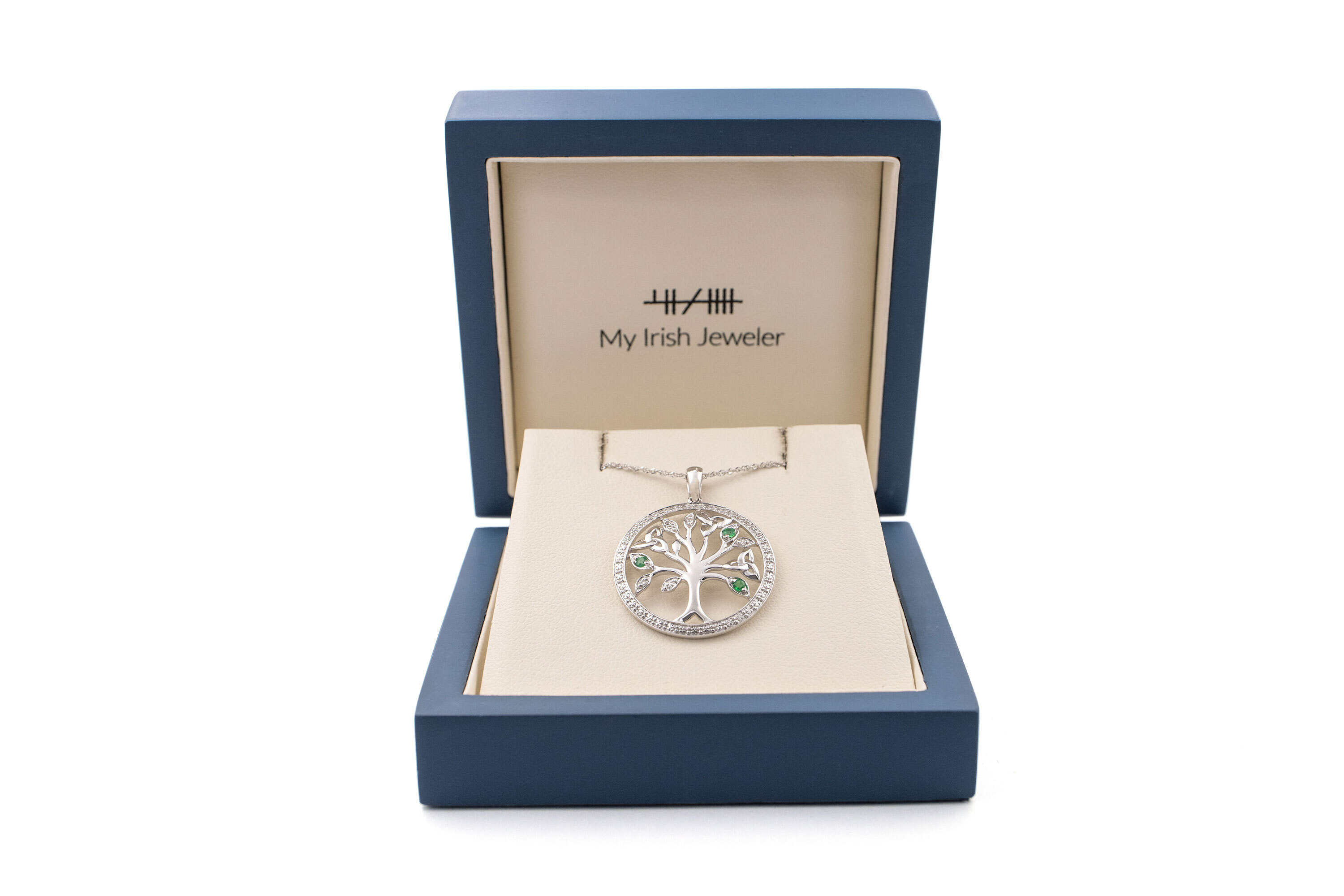 14K White Gold Halo Tree of Life Necklace From My Irish Jeweler