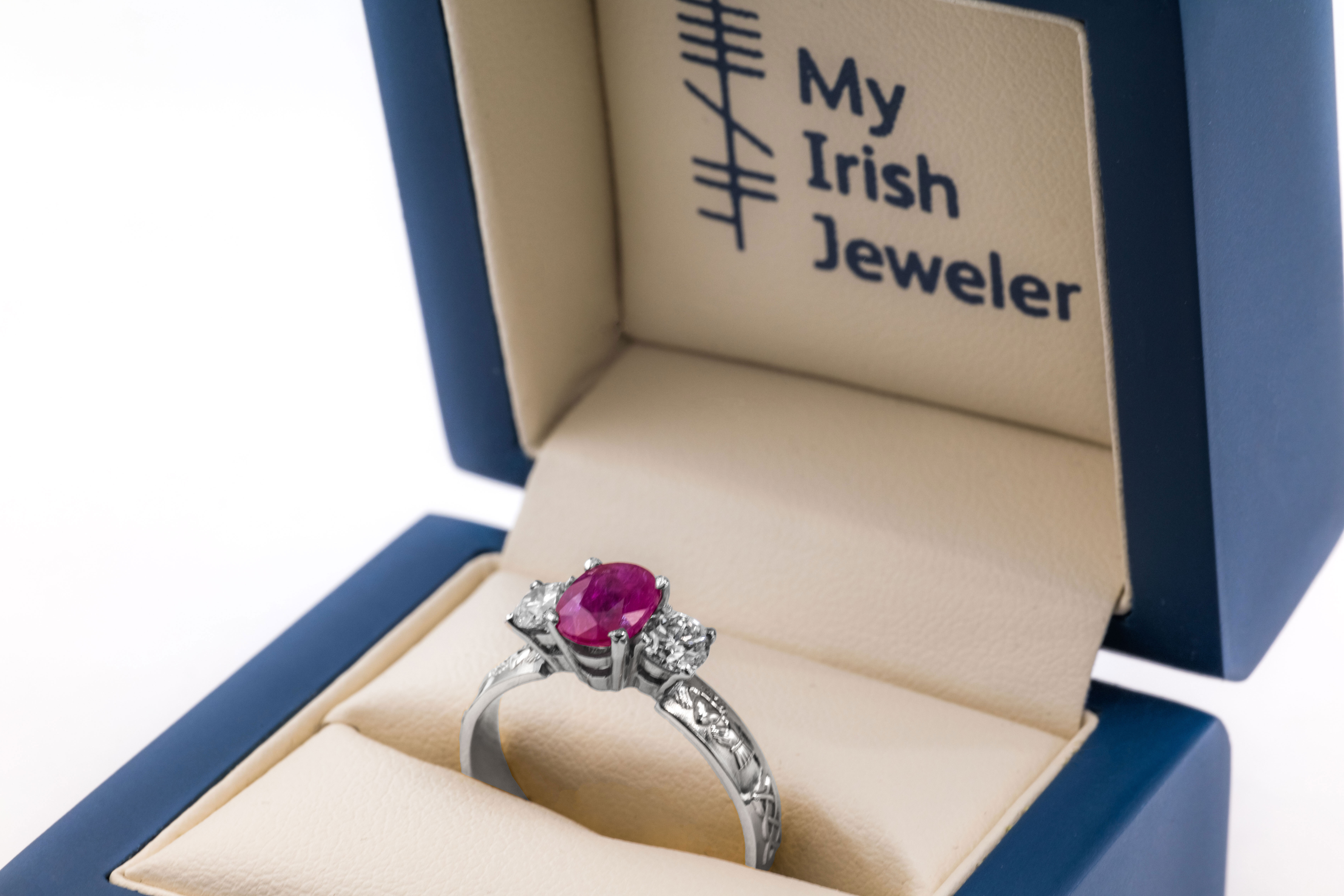 Authentic 14K White Gold Claddagh & Celtic Knot 0.75ct Natural Ruby Engagement Ring For Women
