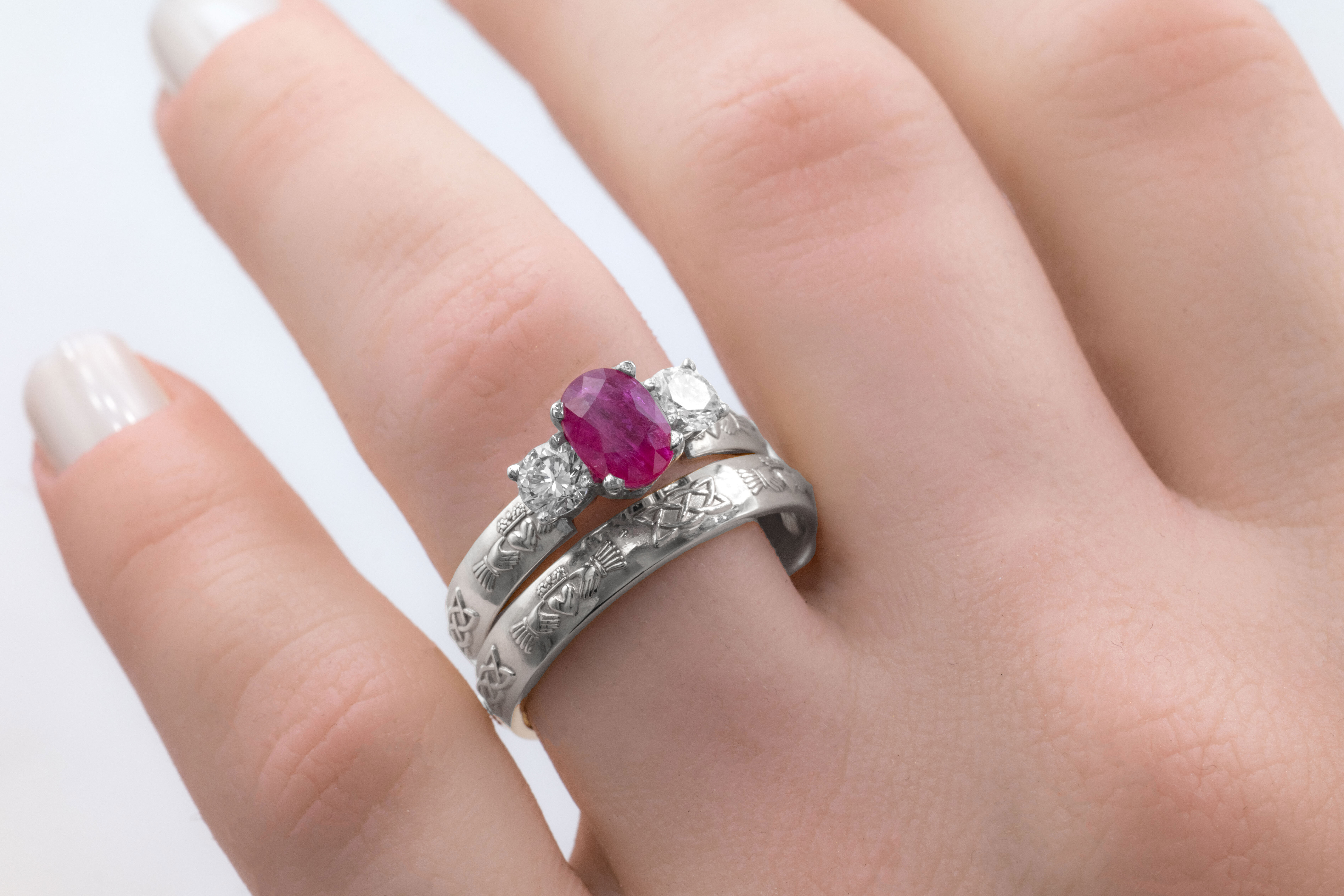 Genuine White Gold Claddagh & Celtic Knot Engagement Ring For Women