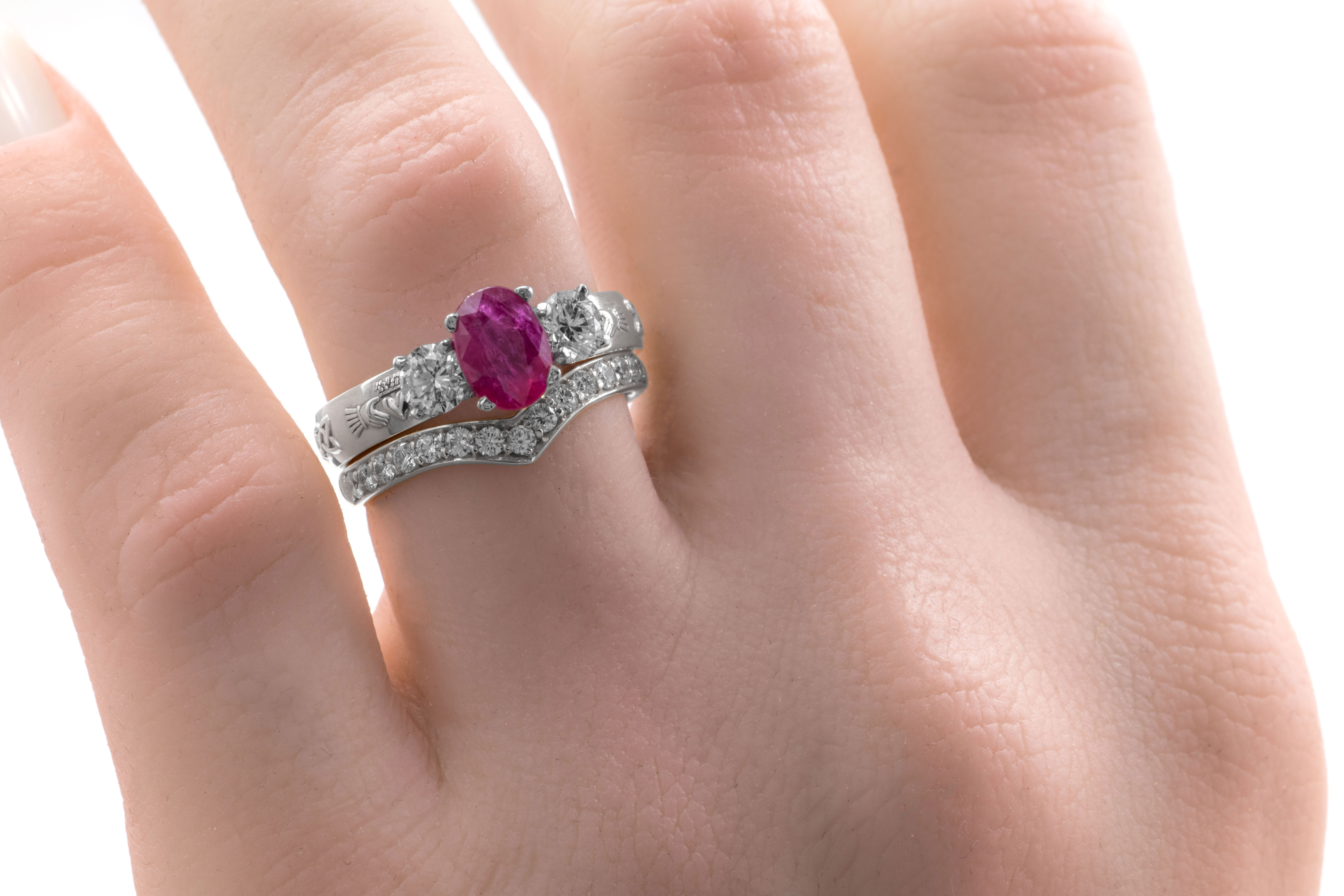 Real 14K White Gold Claddagh Engagement Ring For Women