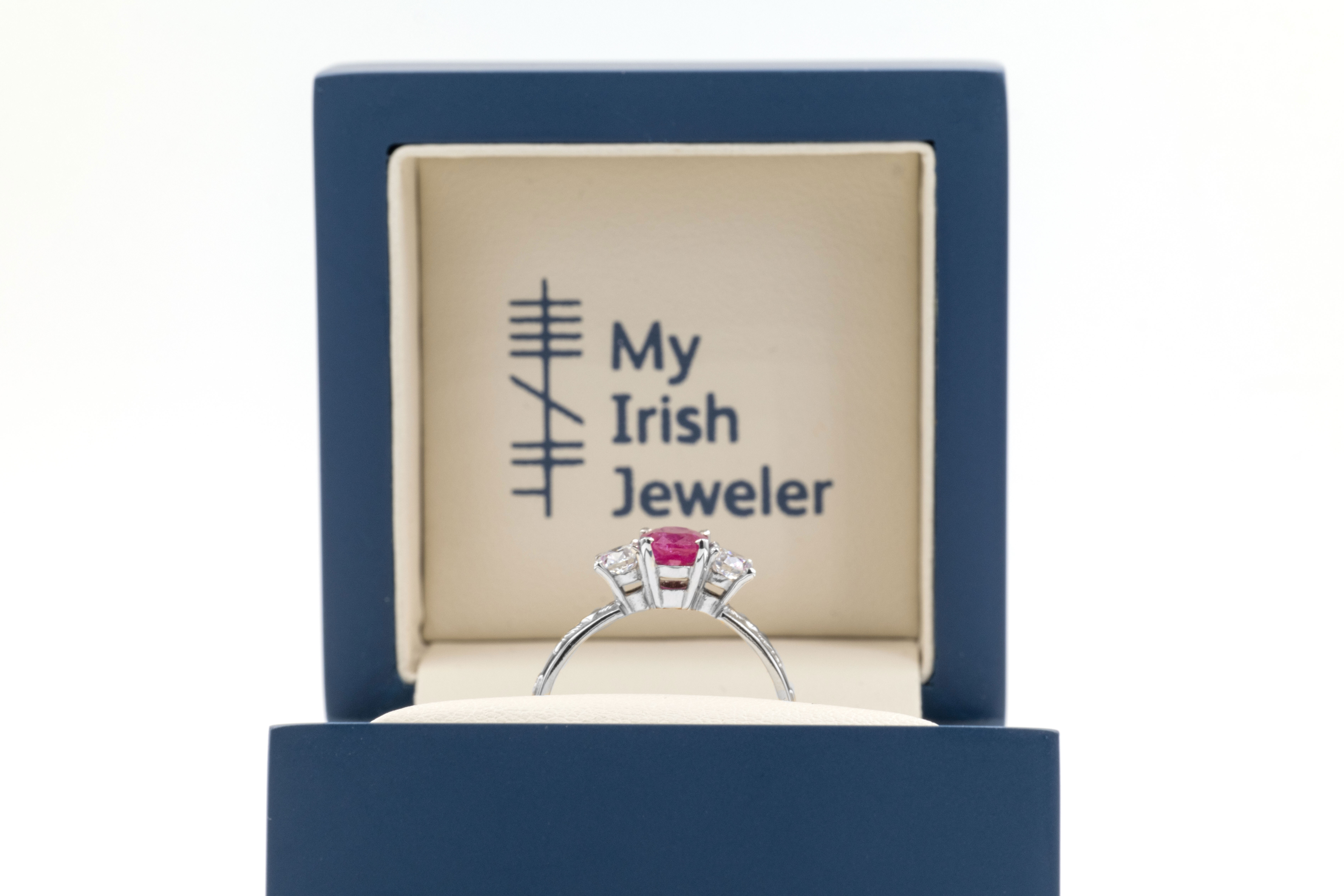 Womens Authentic 14K White Gold Claddagh & Celtic Knot 0.75ct Natural Ruby Ring