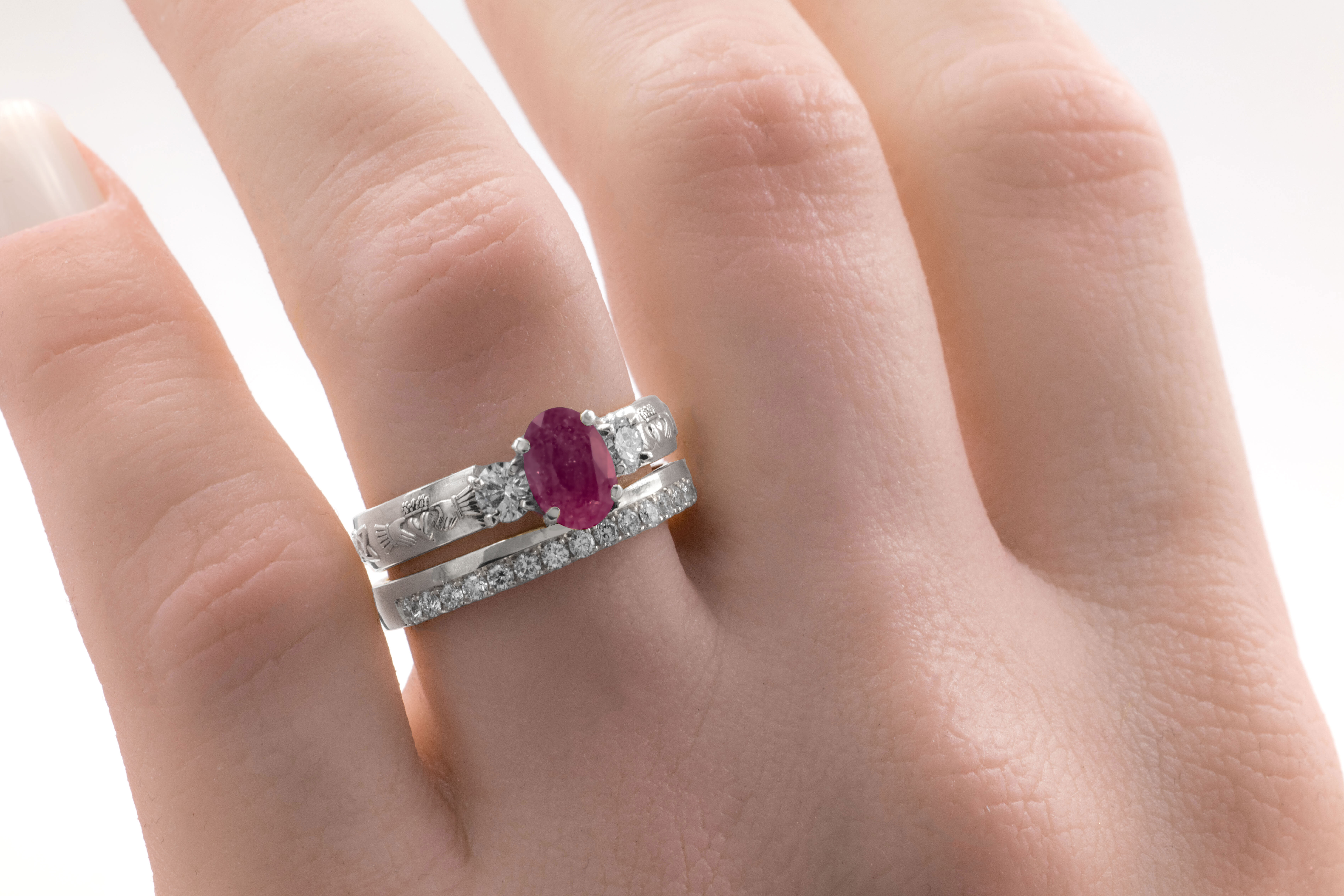 Womens Claddagh & Celtic Knot 0.75ct Natural Ruby Engagement Ring in Real White Gold