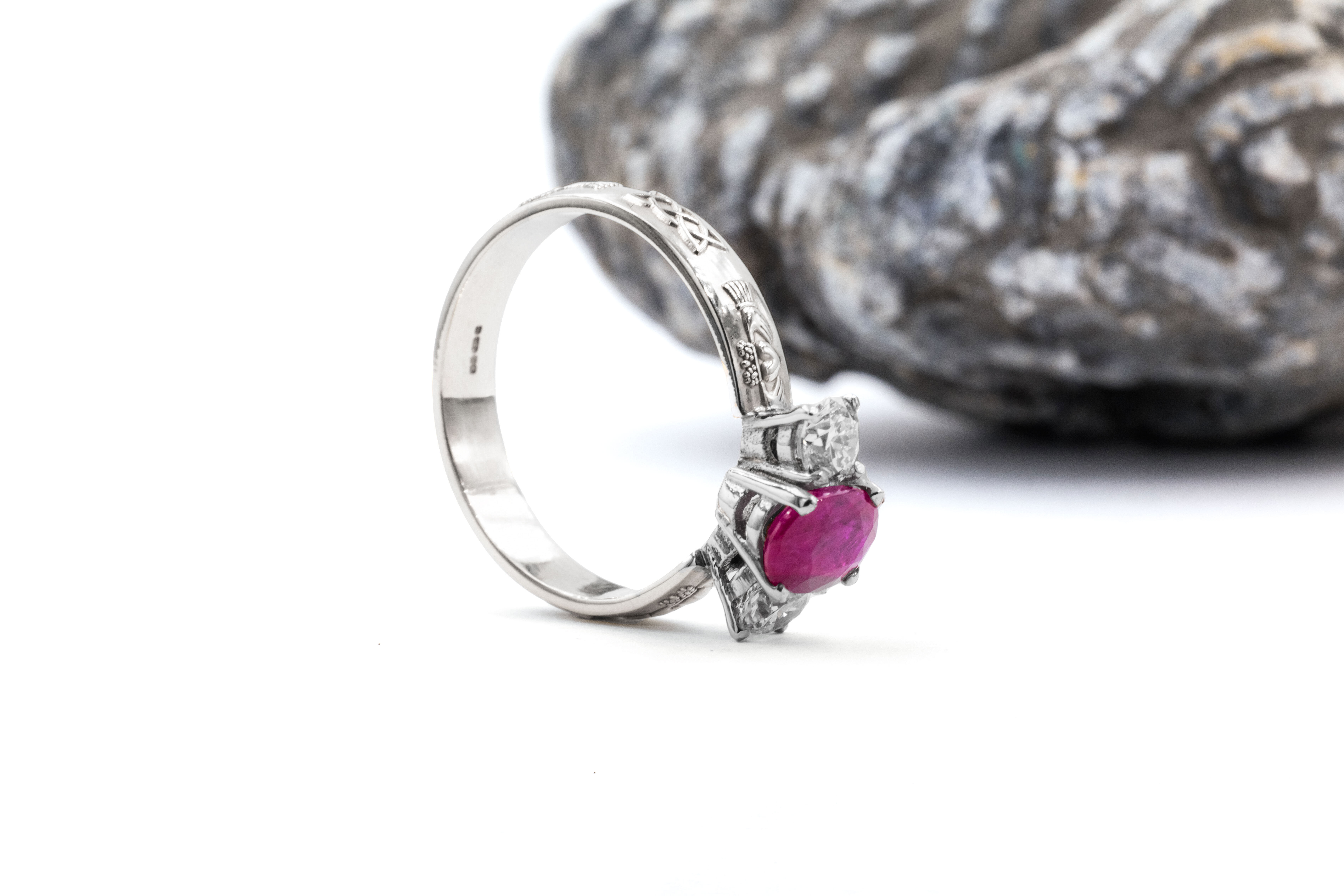 Womens Claddagh 0.75ct Natural Ruby Engagement Ring in White Gold