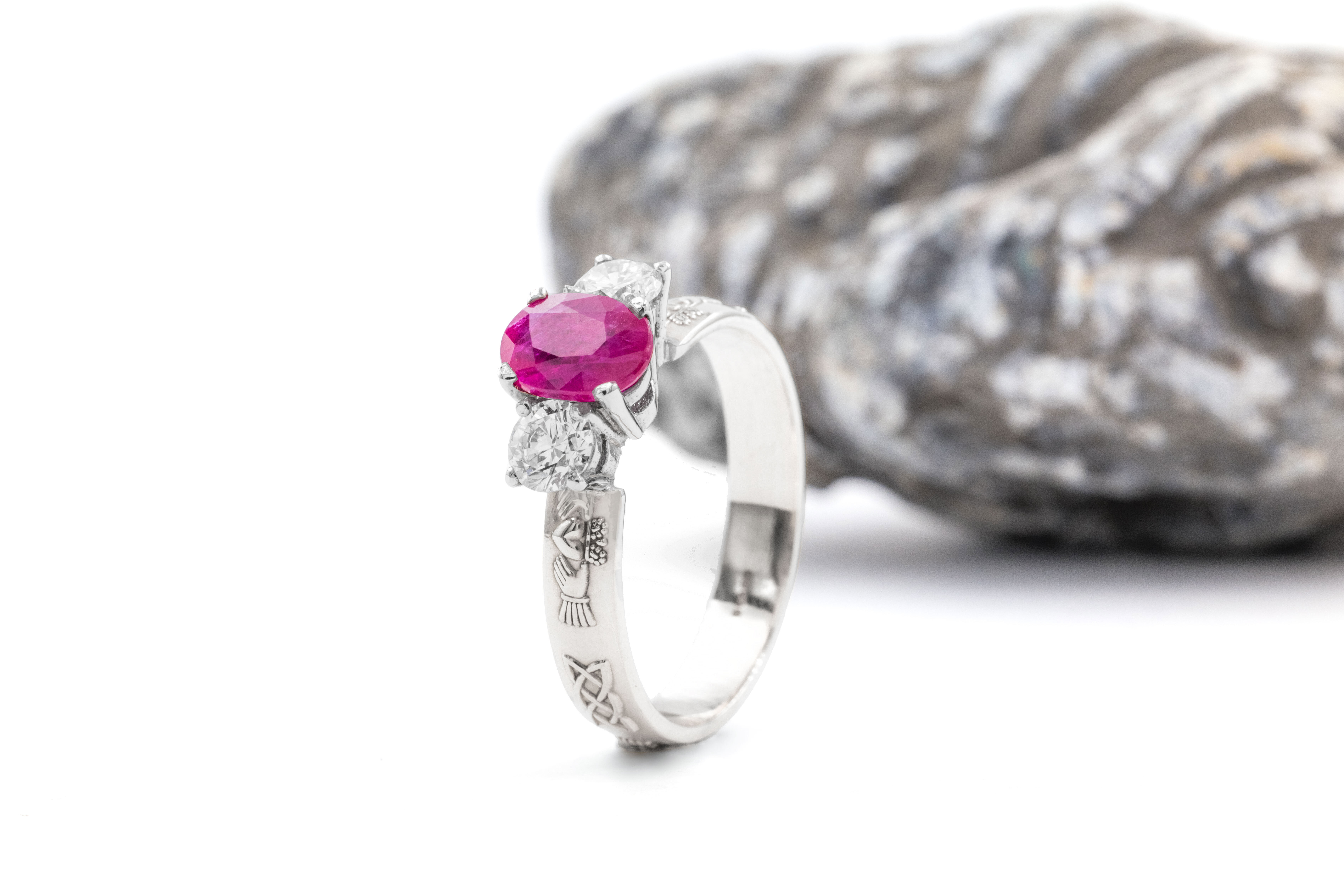Gorgeous White Gold Claddagh 0.75ct Natural Ruby Ring For Women