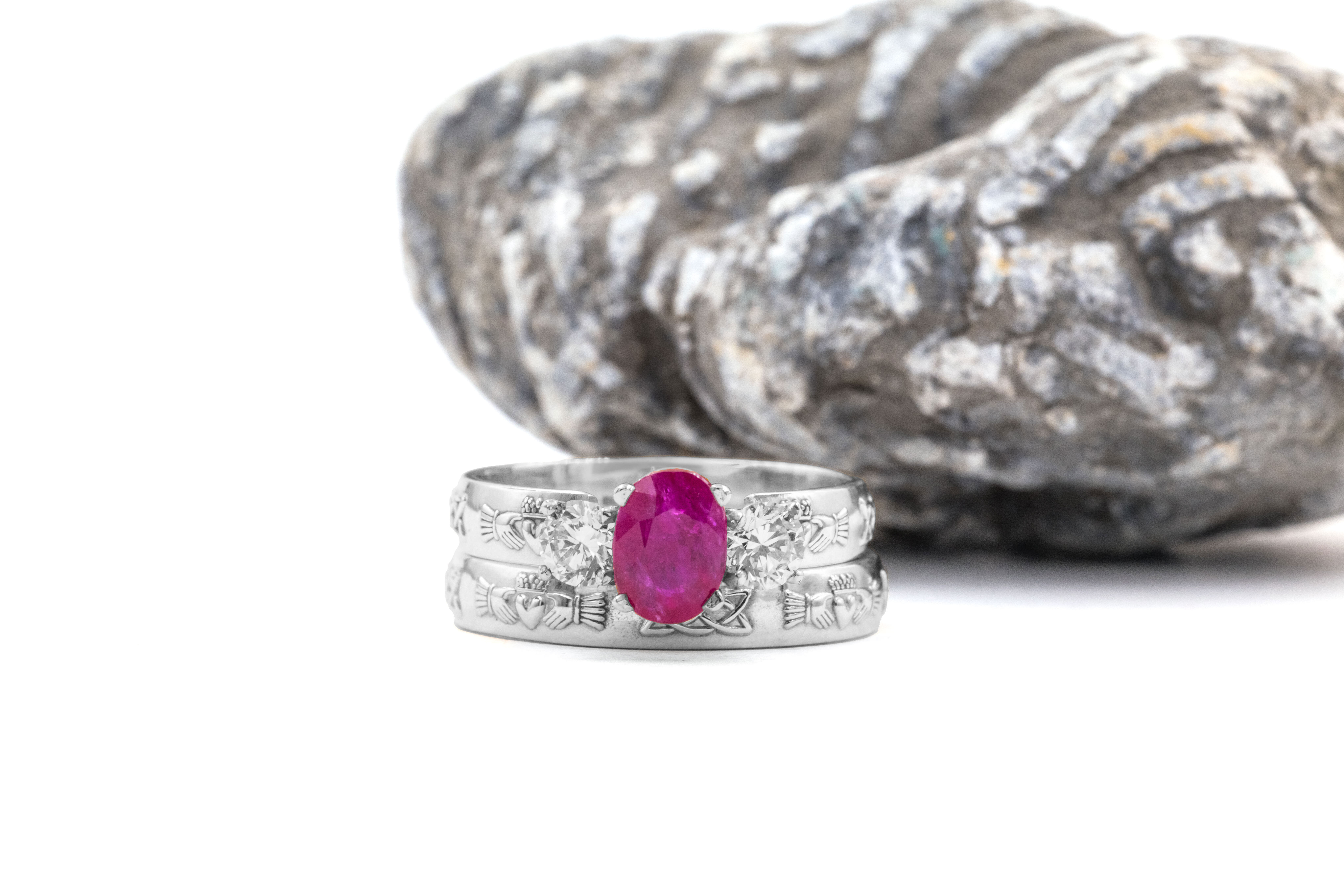 Womens White Gold Claddagh 0.75ct Natural Ruby Engagement Ring