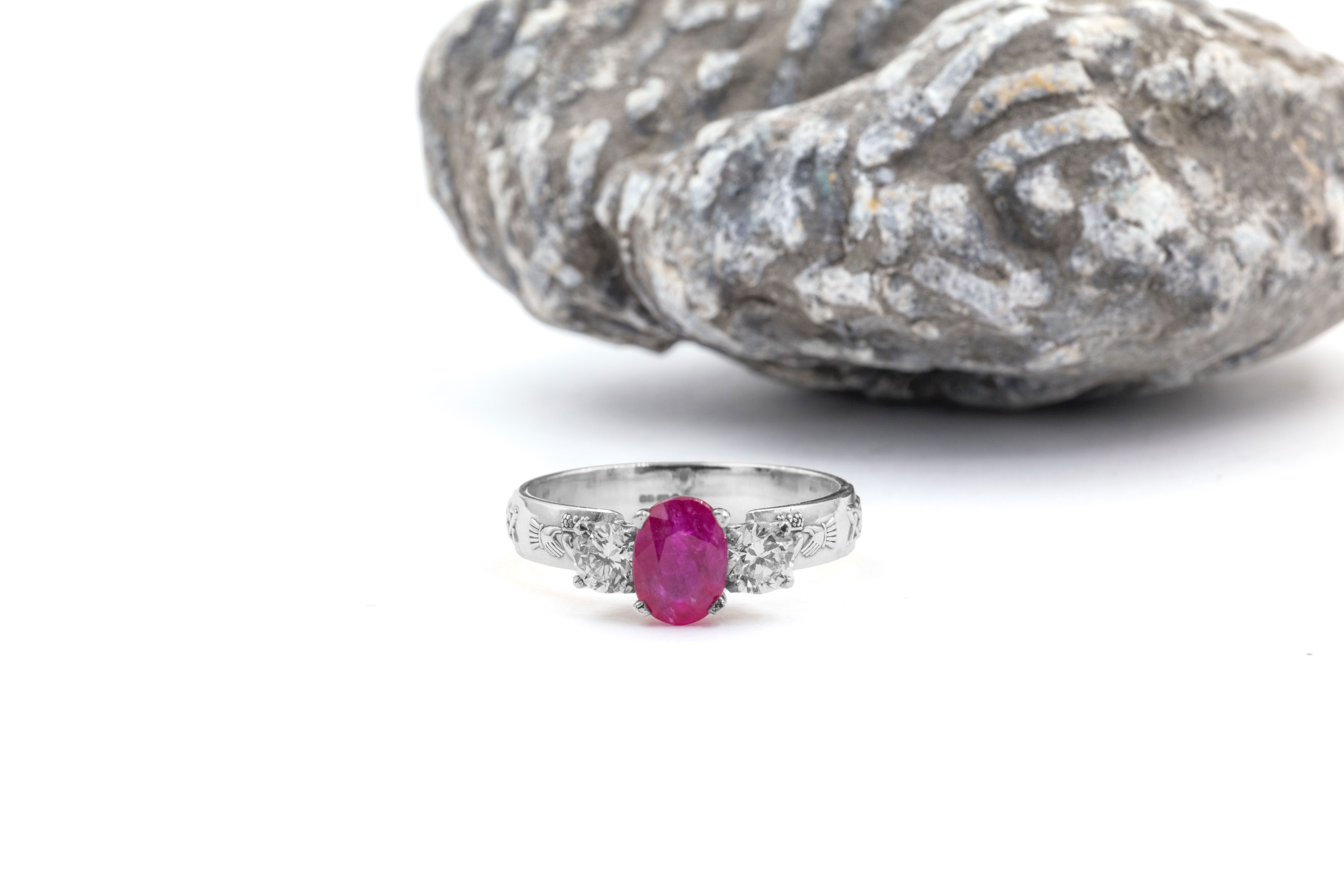 Gorgeous White Gold Claddagh 0.75ct Natural Ruby Ring For Women