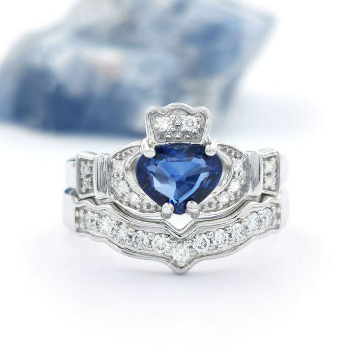 Oval Blue Sapphire & Diamond Accented Ring 14k White Gold 3.60ct - IR745