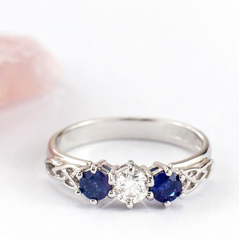 Diamond and Sapphire Three Stone Trinity Knot… | My Irish Jeweler