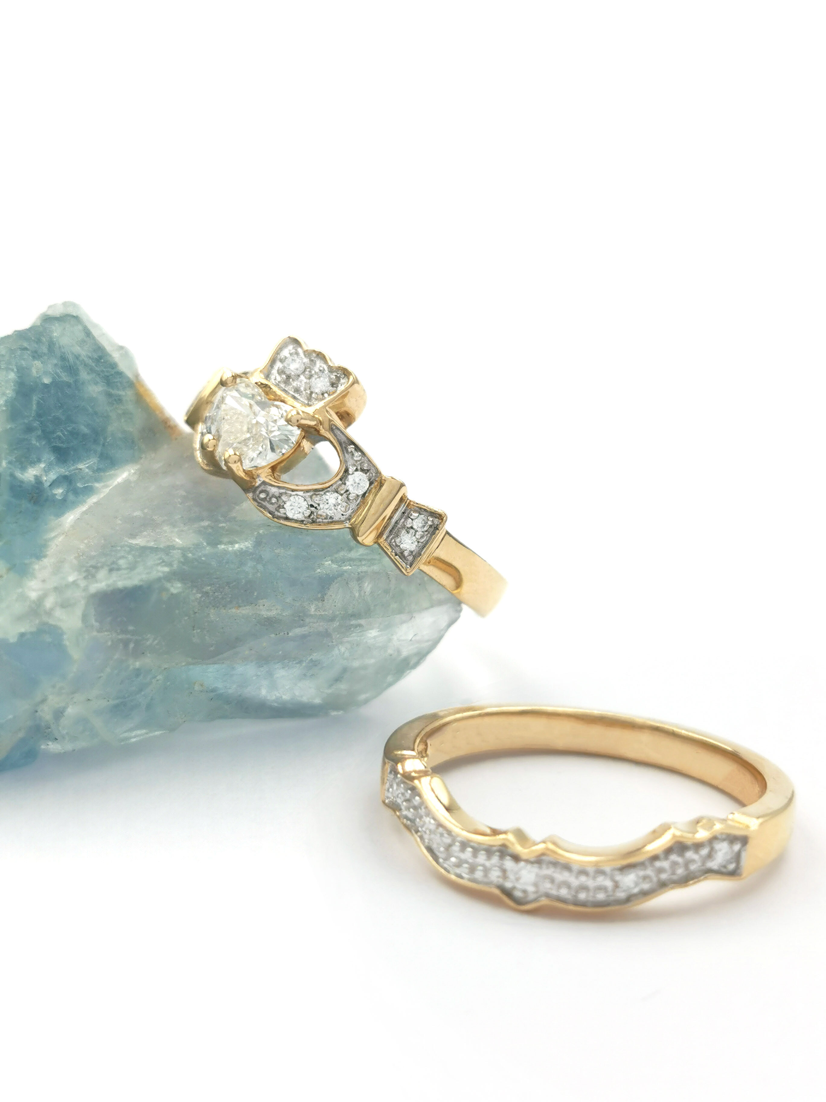 Genuine 14K Yellow Gold Claddagh Engagement Ring For Women With a Polished Finish