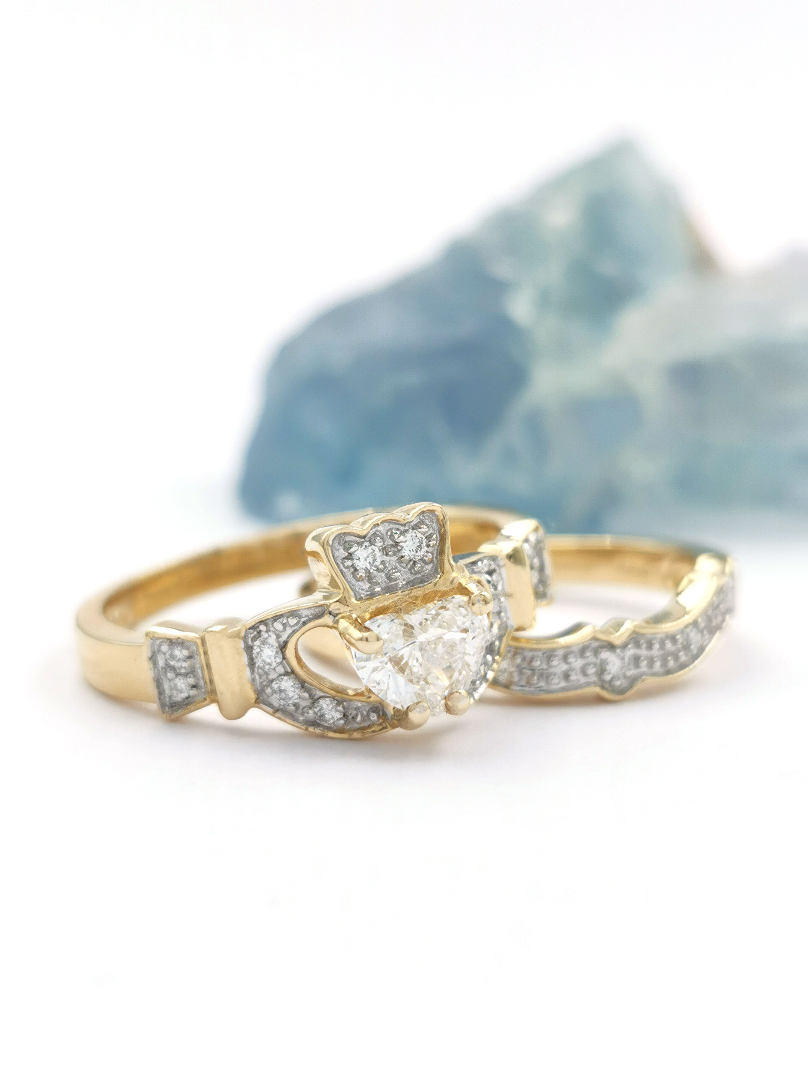 Womens Striking Polished Yellow Gold Claddagh 0.50ct Lab Grown Diamond Ring