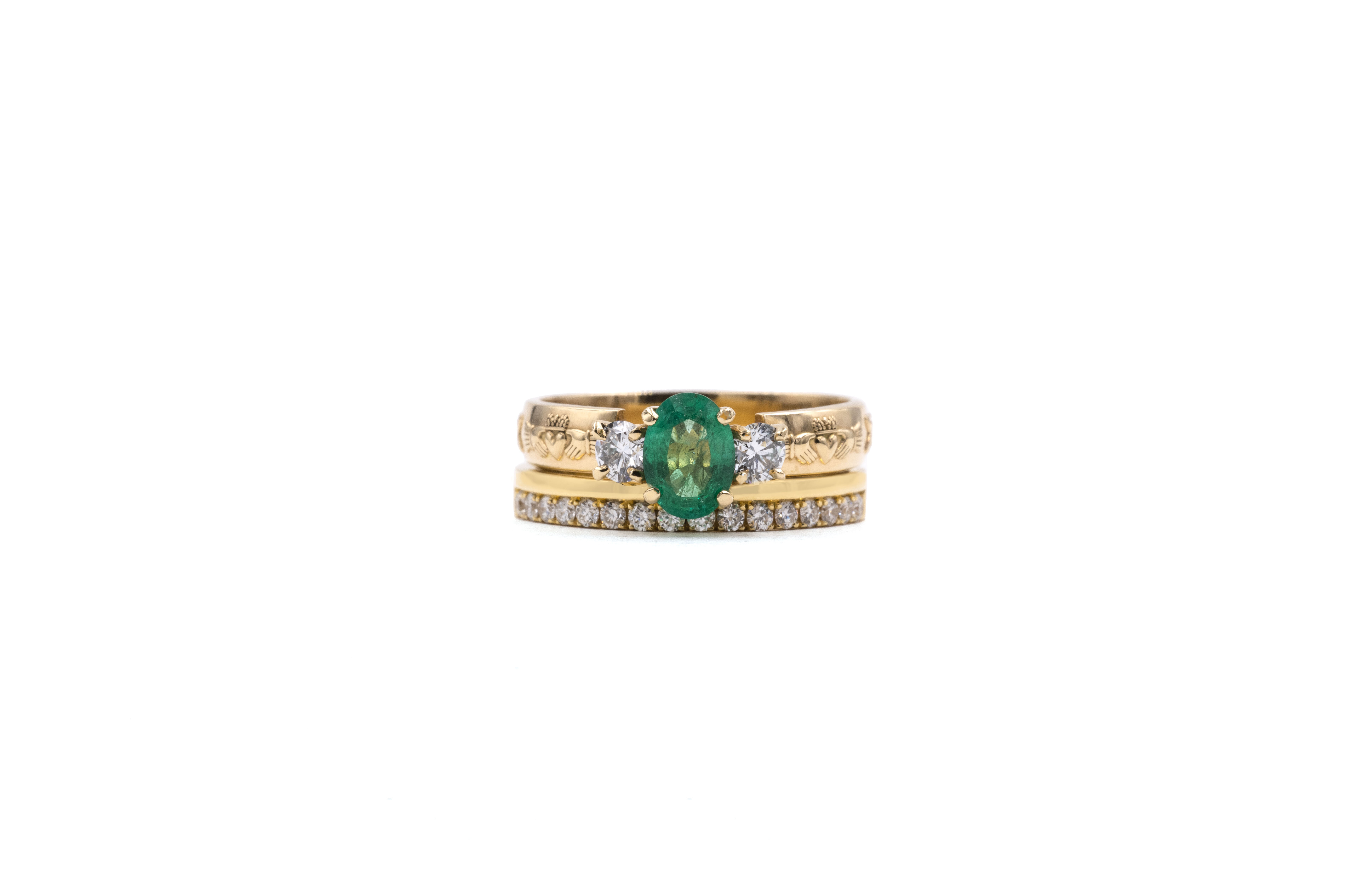 Romantic Yellow Gold Claddagh & Celtic Knot 0.75ct Natural Emerald Ring For Women