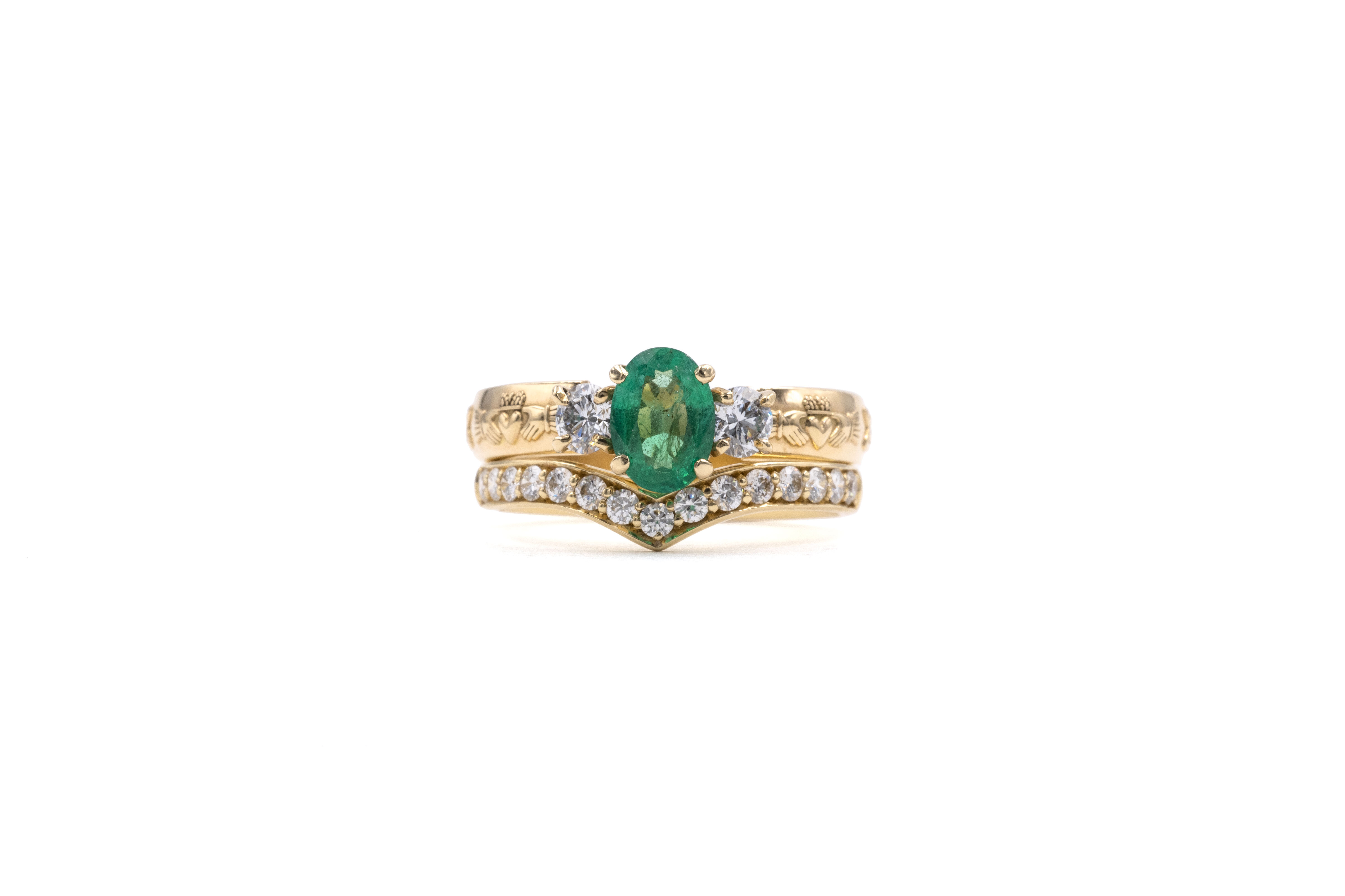 Womens Gorgeous 14K Yellow Gold Claddagh & Celtic Knot 0.75ct Natural Emerald Engagement Ring