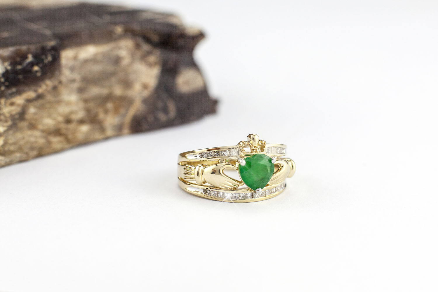 Emerald and sale diamond claddagh ring