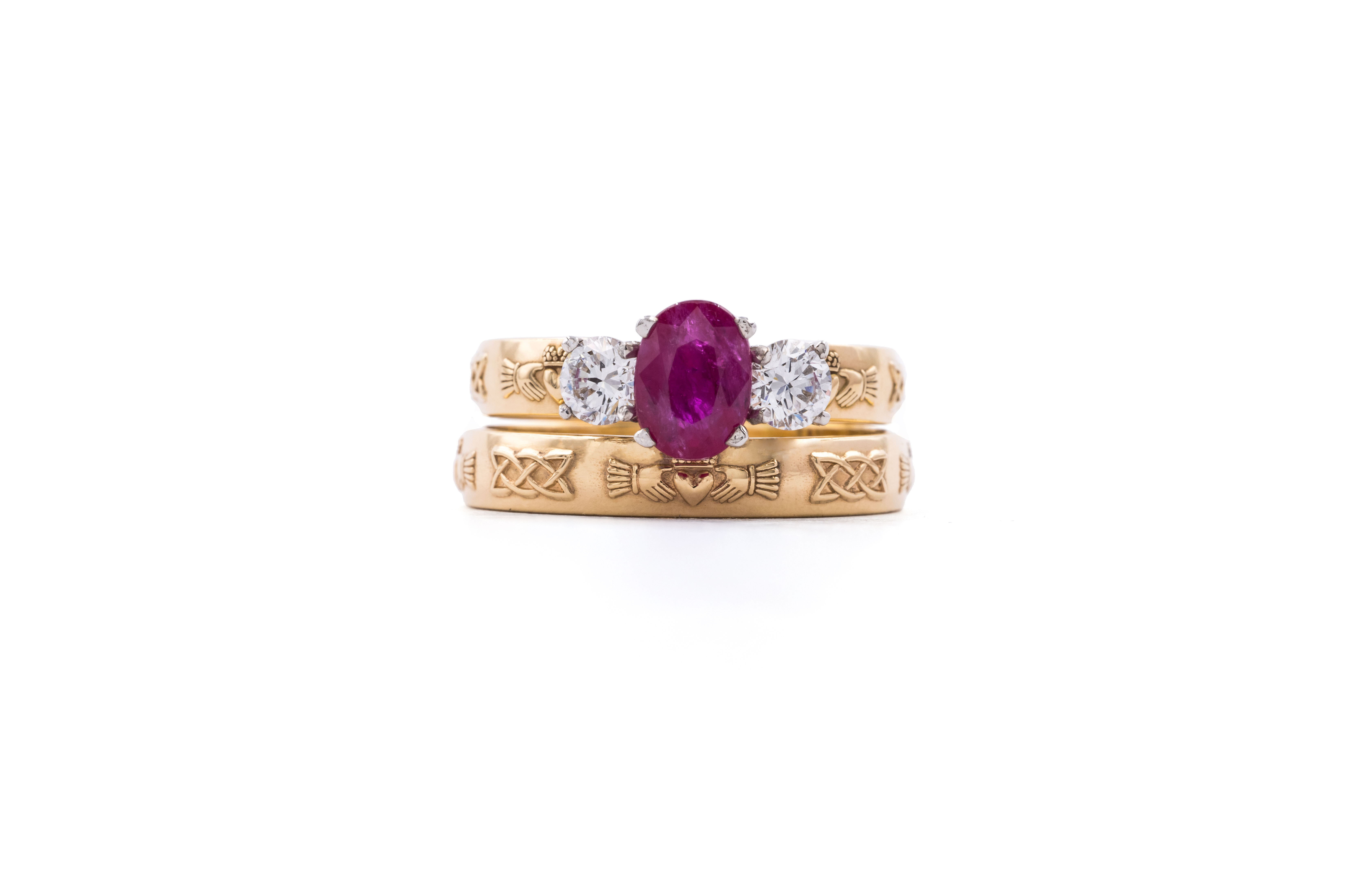 Womens Claddagh 0.75ct Natural Ruby Engagement Ring in 14K Yellow Gold With a Polished Finish
