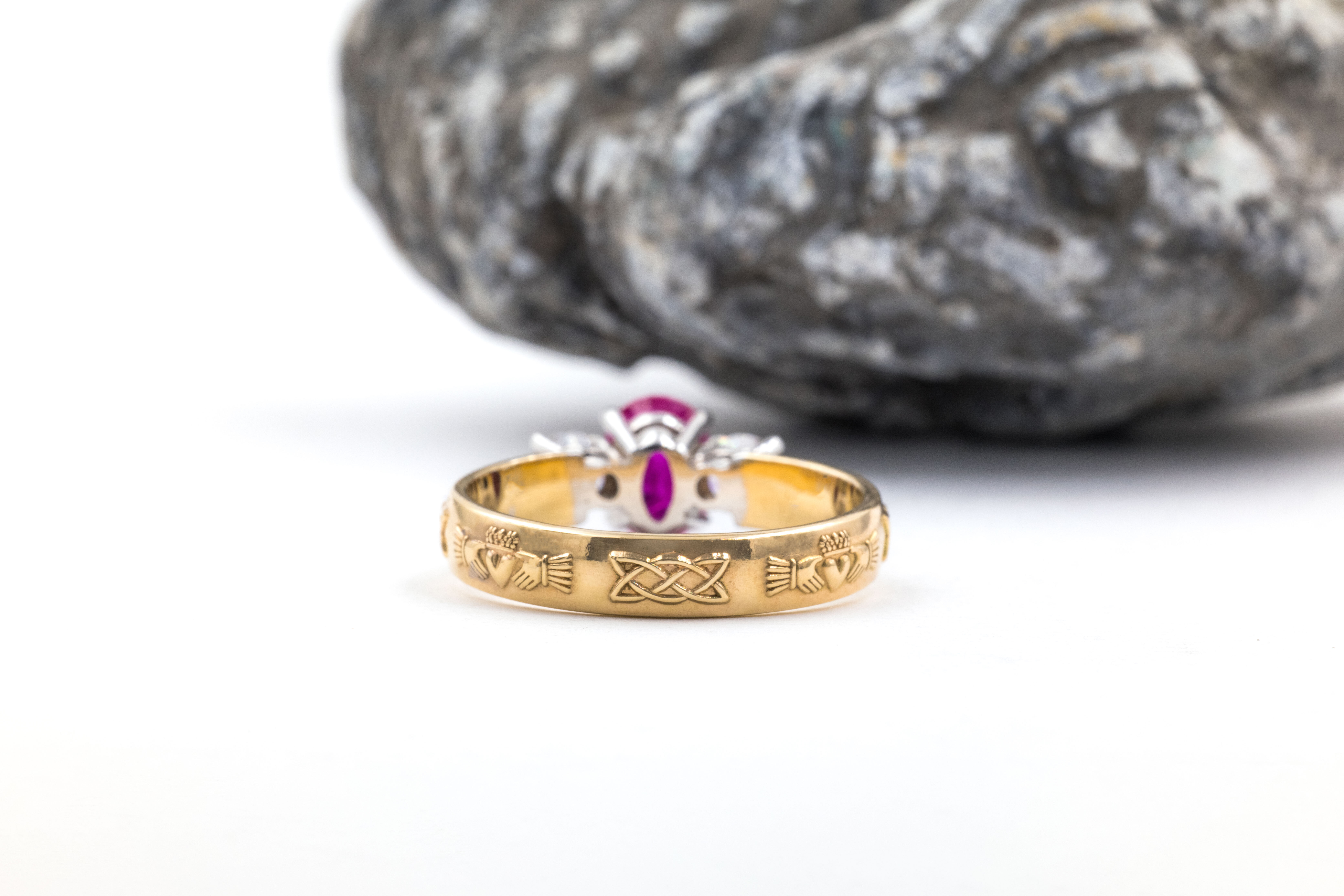 Womens Claddagh 0.75ct Natural Ruby Ring in 14K Yellow Gold With a Polished Finish