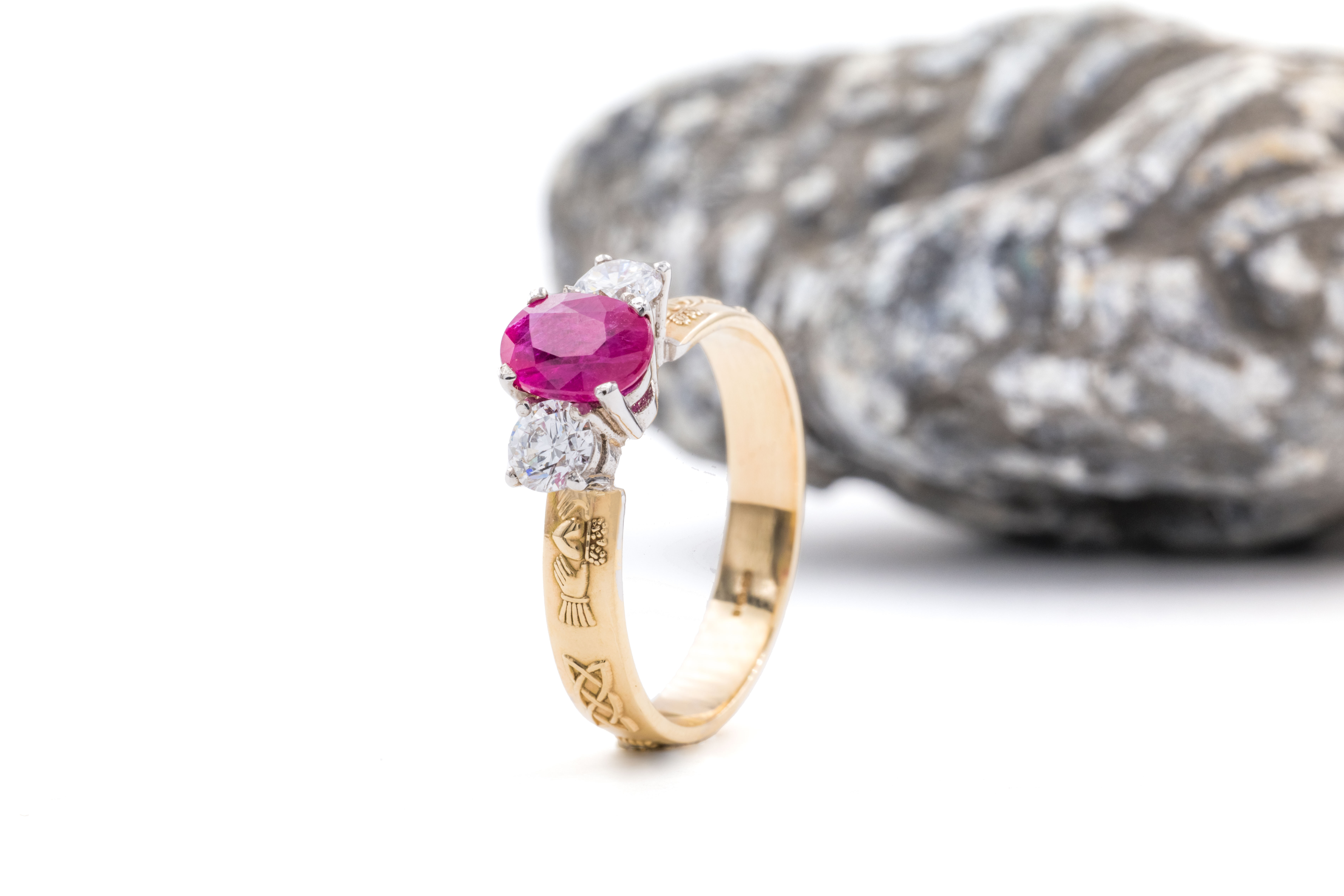 Attractive 14K Yellow Gold Claddagh & Celtic Knot 0.75ct Natural Ruby Ring For Women With a Polished Finish