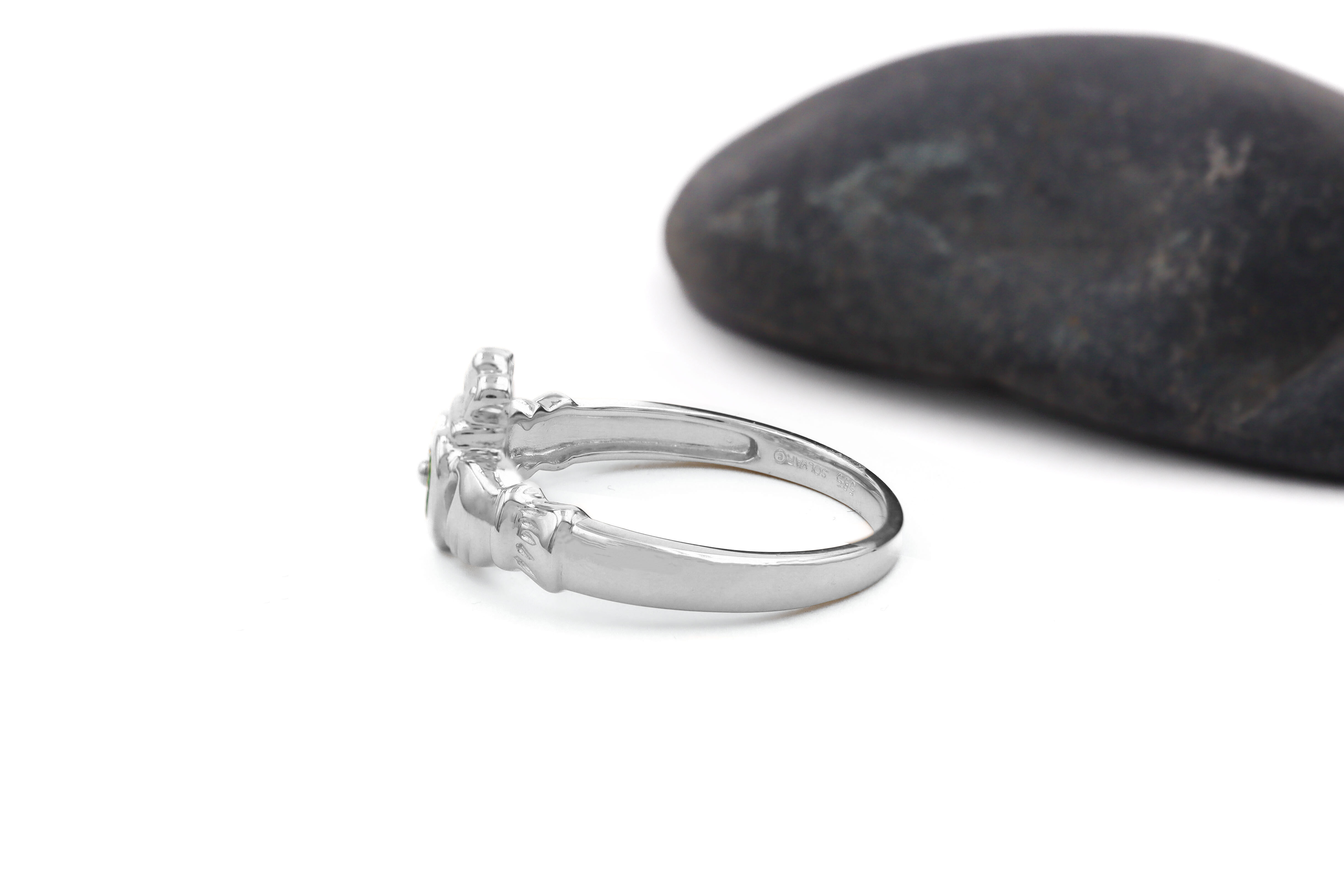 14 K white Gold Claddagh Ring Set with 3 Emeralds Sku 9826 side