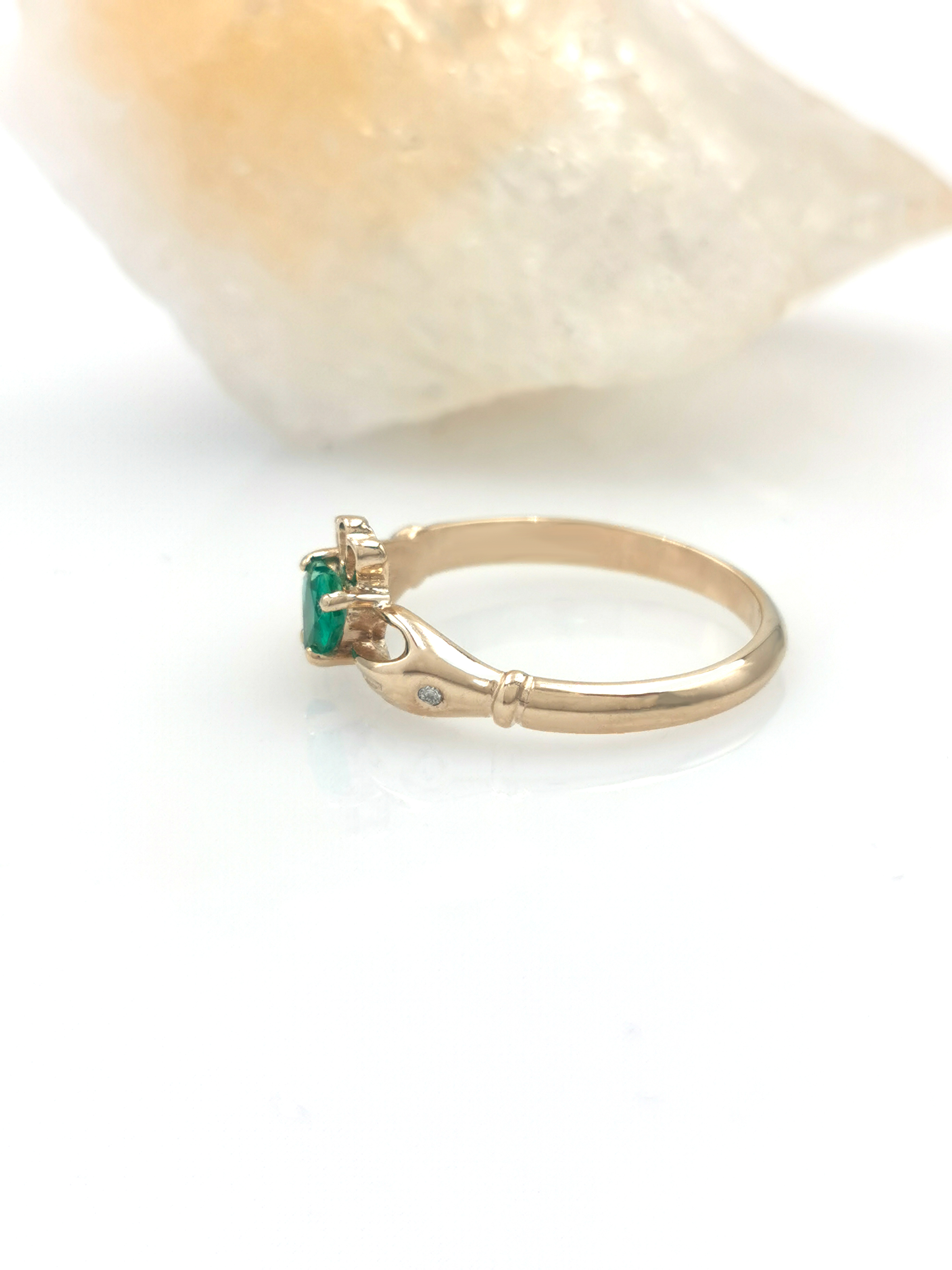 Luxurious Yellow Gold Claddagh Engagement Ring For Women. Side View.
