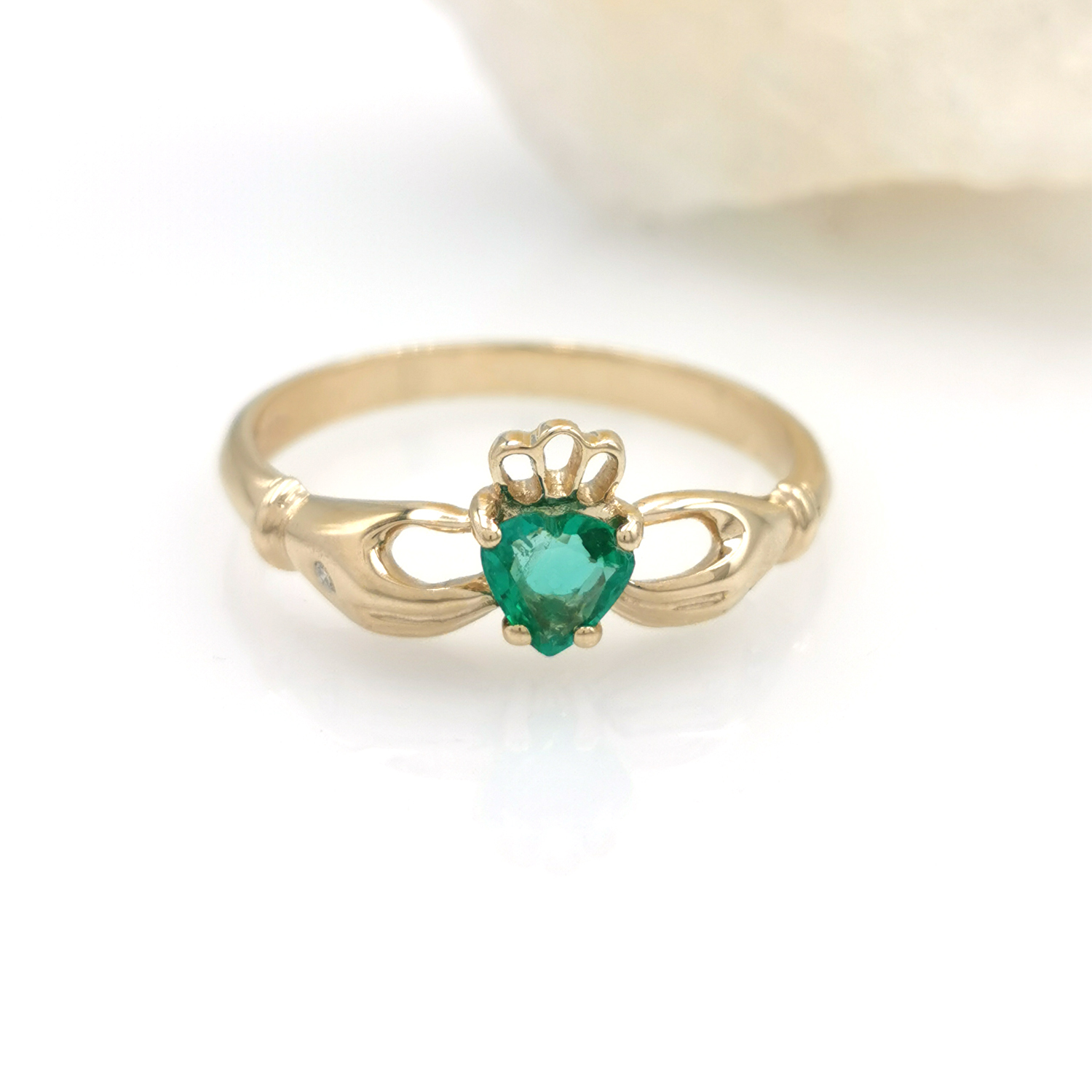 14K Emerald \u0026 Diamond Set Claddagh Ring 