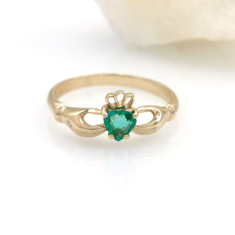 14K Emerald & Diamond Set Claddagh Ring, Made in… | My Irish Jeweler