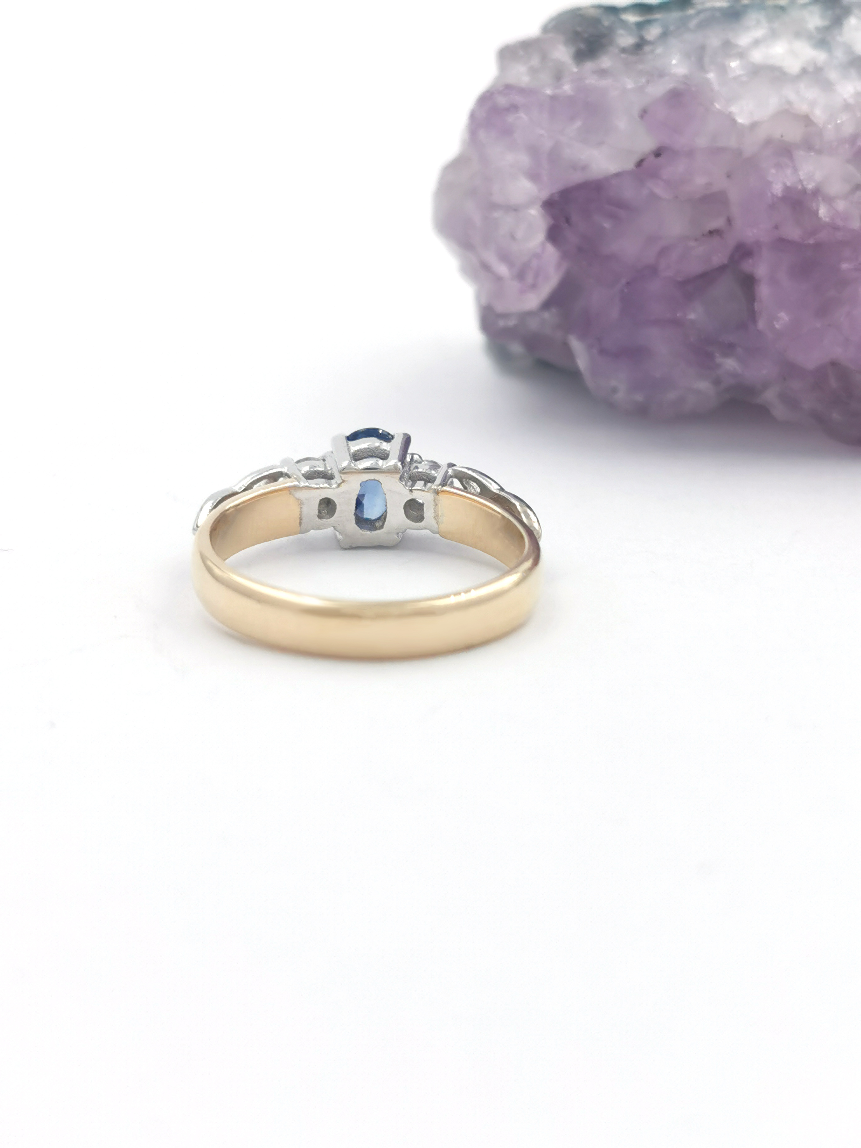 Real 14K Yellow Gold & White Gold Trinity Knot 0.50ct Natural Sapphire Ring With a Polished Finish For Women. Picture Of The Back.