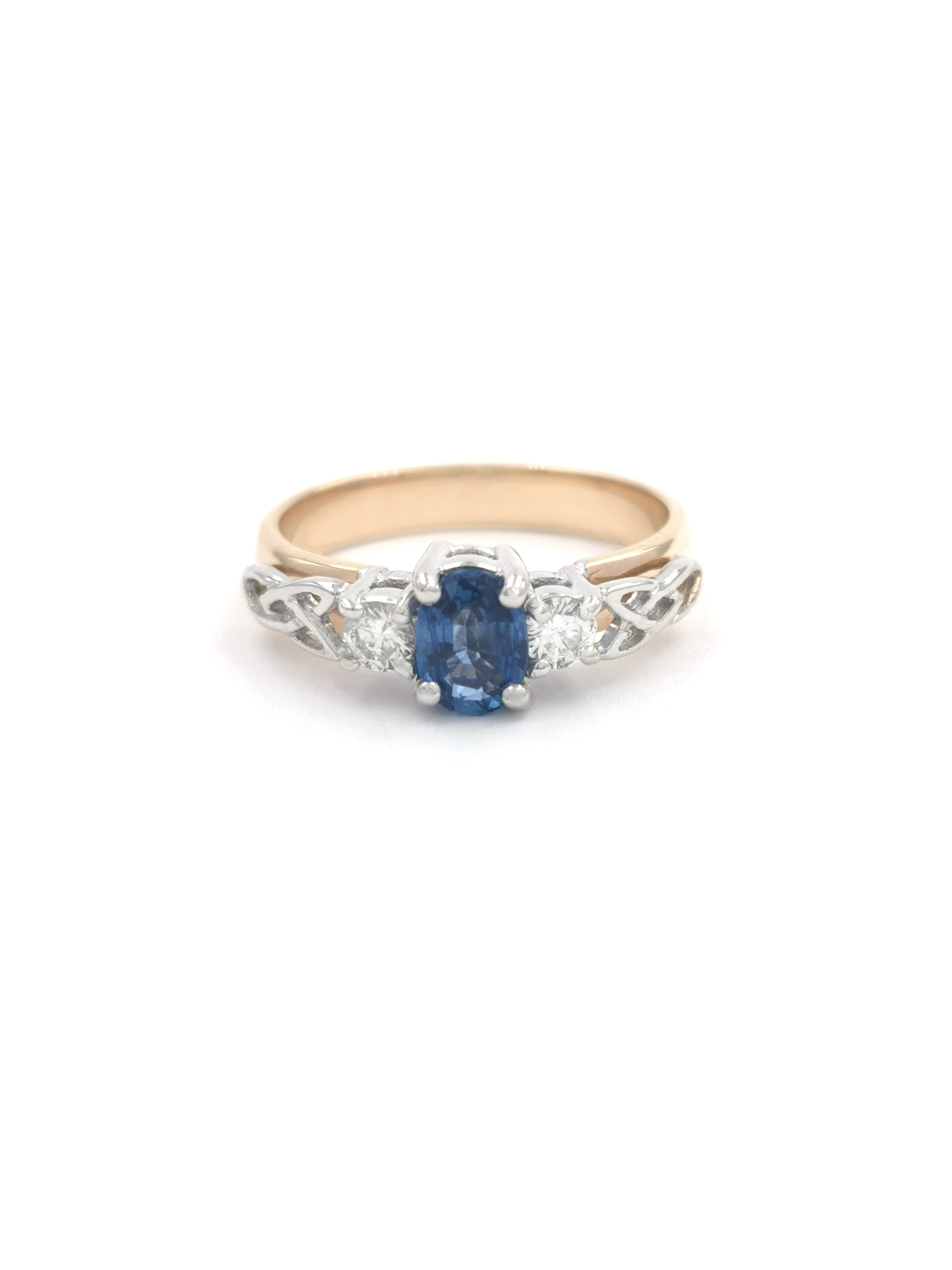 Womens Trinity Knot 0.50ct Natural Sapphire Ring in 14K Yellow Gold & White Gold With a Polished Finish