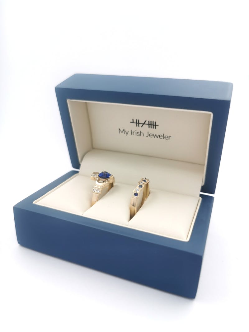 14K Gold Sapphire and Diamond Claddagh Ring 1 Carat plus