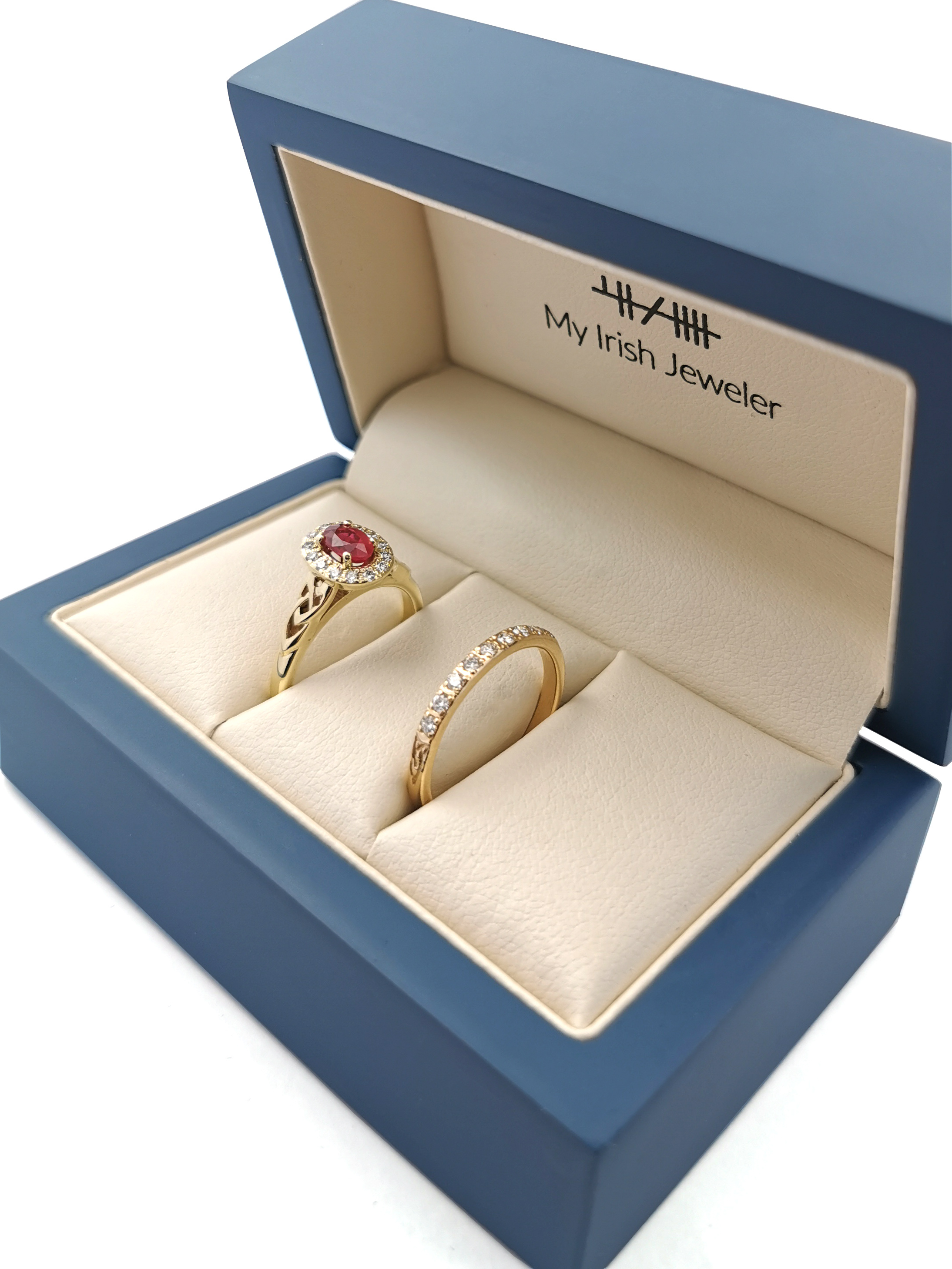 Genuine Yellow Gold Trinity Knot & Celtic Knot 0.50ct Natural Ruby Ring With a Polished Finish For Women. In Luxury Packaging.
