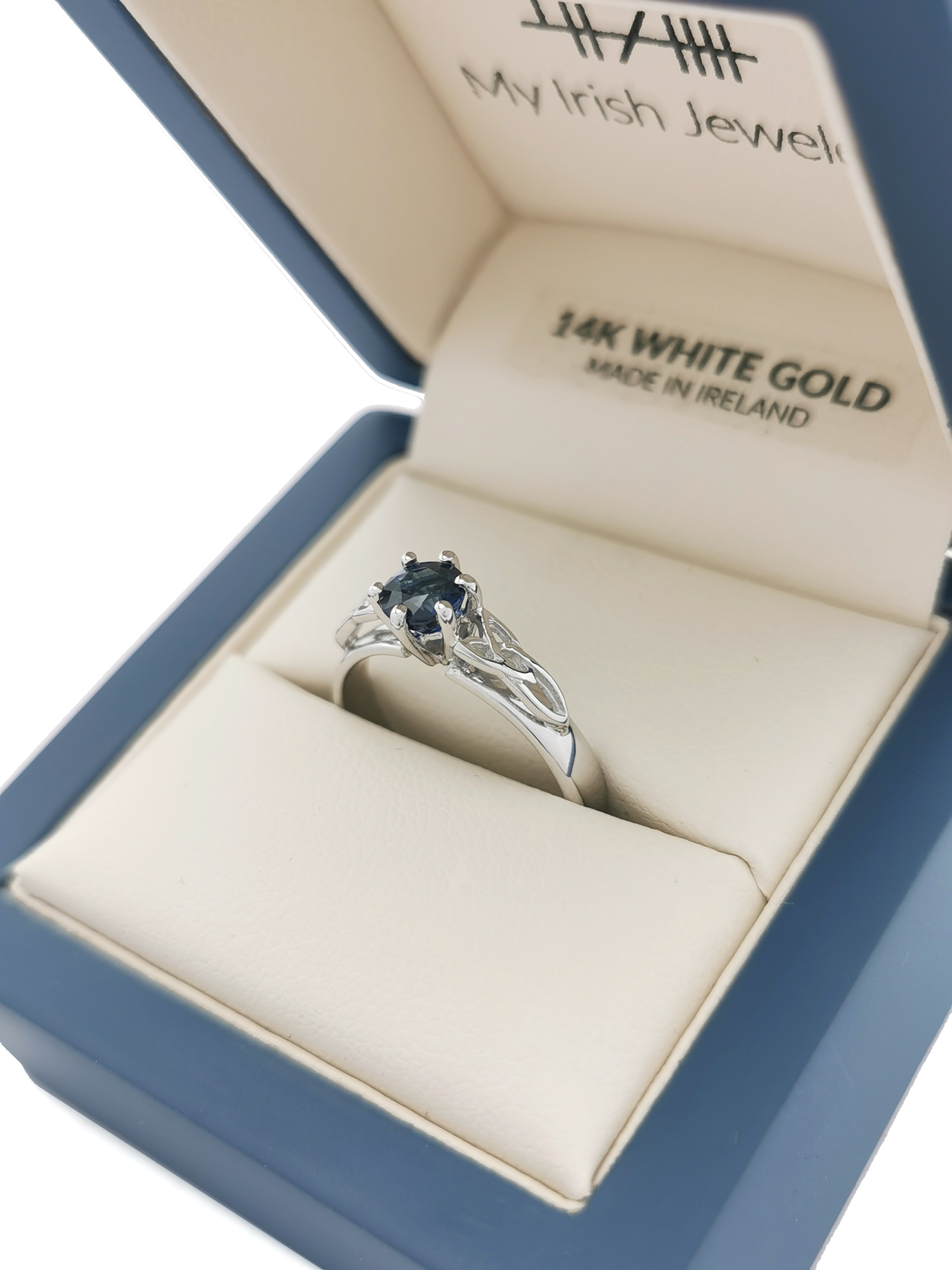 Womens Trinity Knot Engagement Ring in Real White Gold. In Luxury Packaging.