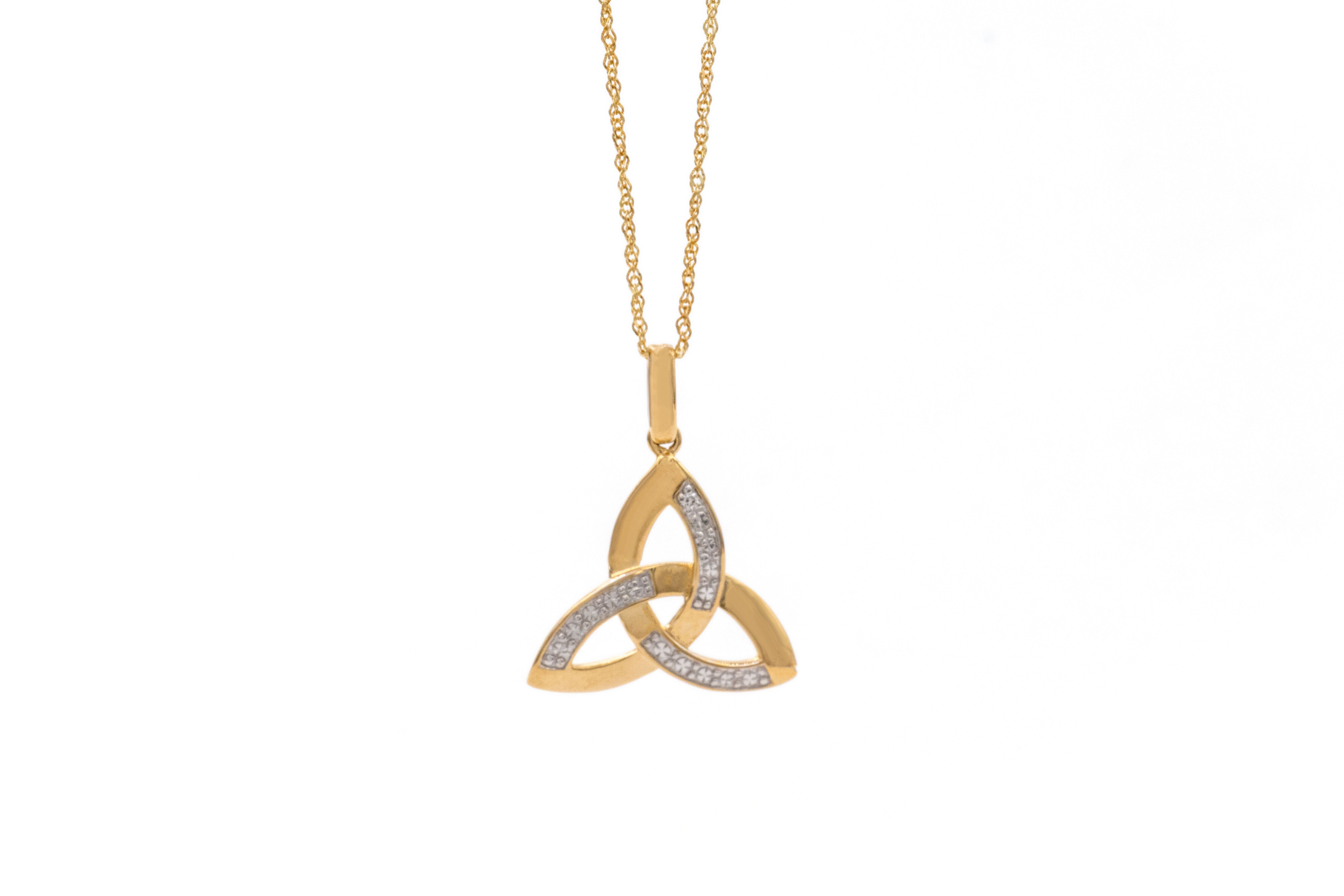 Womens Gorgeous Yellow Gold Celtic Knot & Trinity Knot Necklace