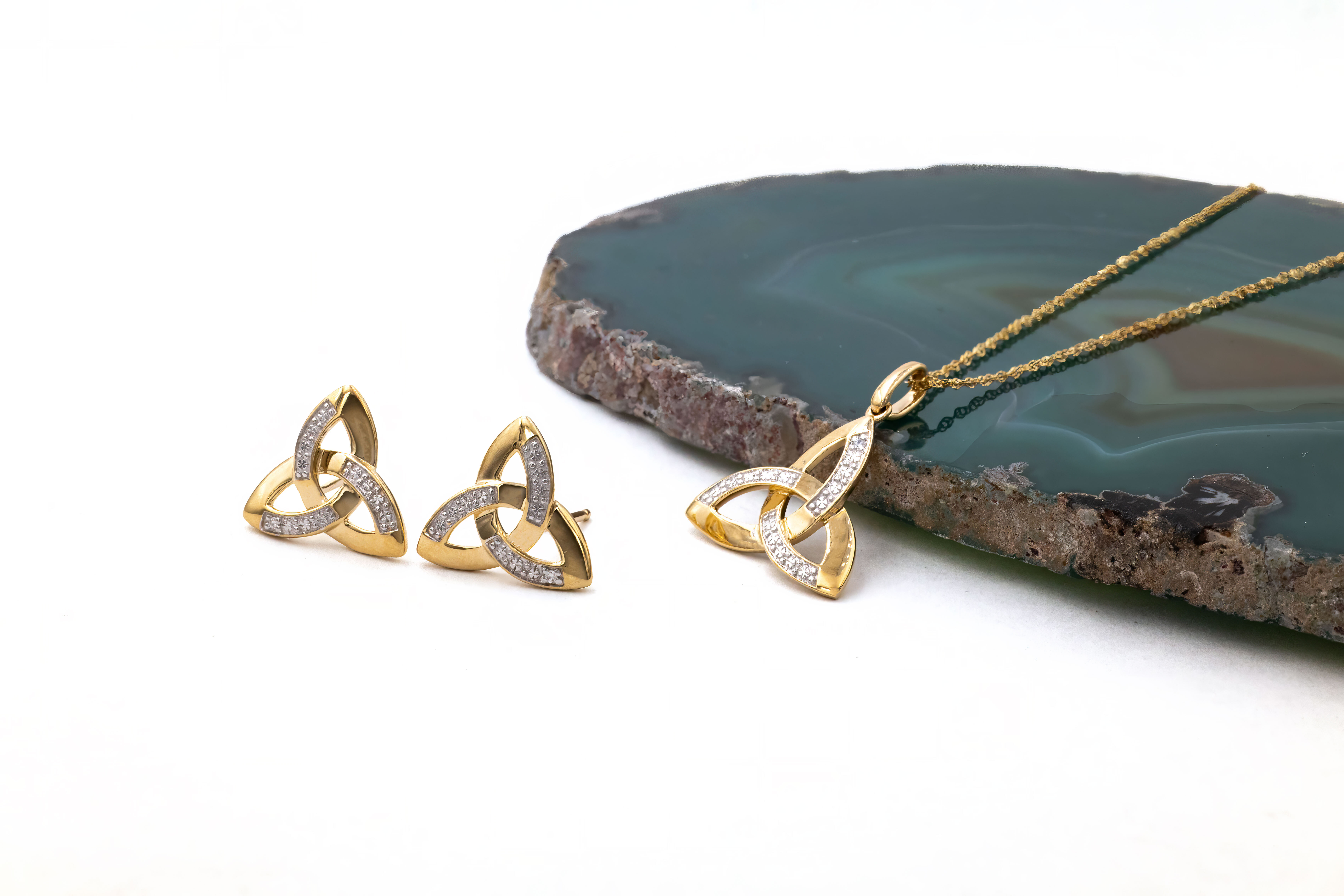 Genuine Yellow Gold Celtic Knot & Trinity Knot Necklace For Women