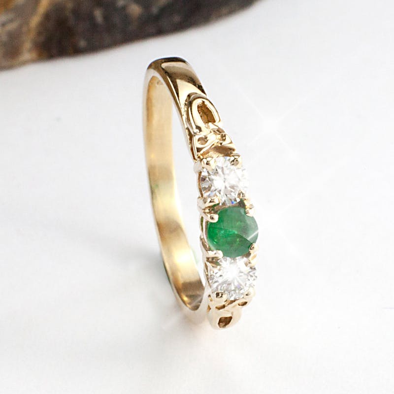 14K Emerald And Diamond Trinity Knot Ring