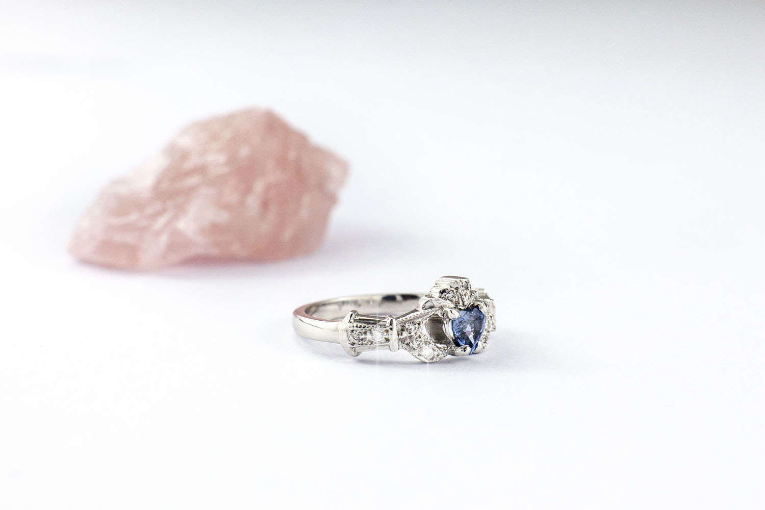 Irish White Gold Claddagh Ring For Women. Side View.