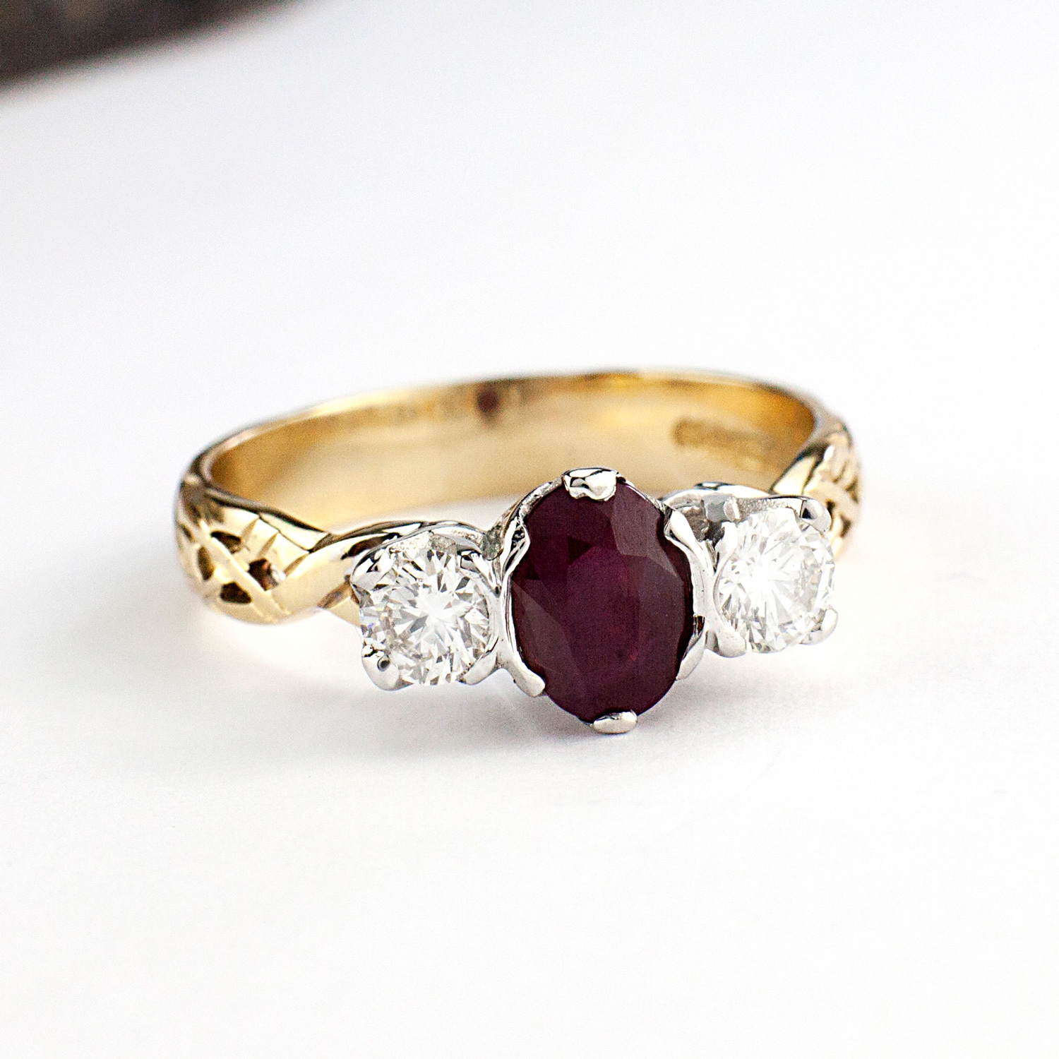 Ruby and diamond online three stone ring