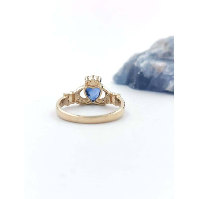 Real 14K Yellow Gold Claddagh Engagement Ring With a Polished Finish For Women. Picture Of The Reverse Side.