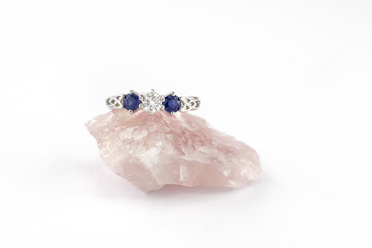 Diamond and Sapphire Three Stone Trinity Knot… | My Irish Jeweler