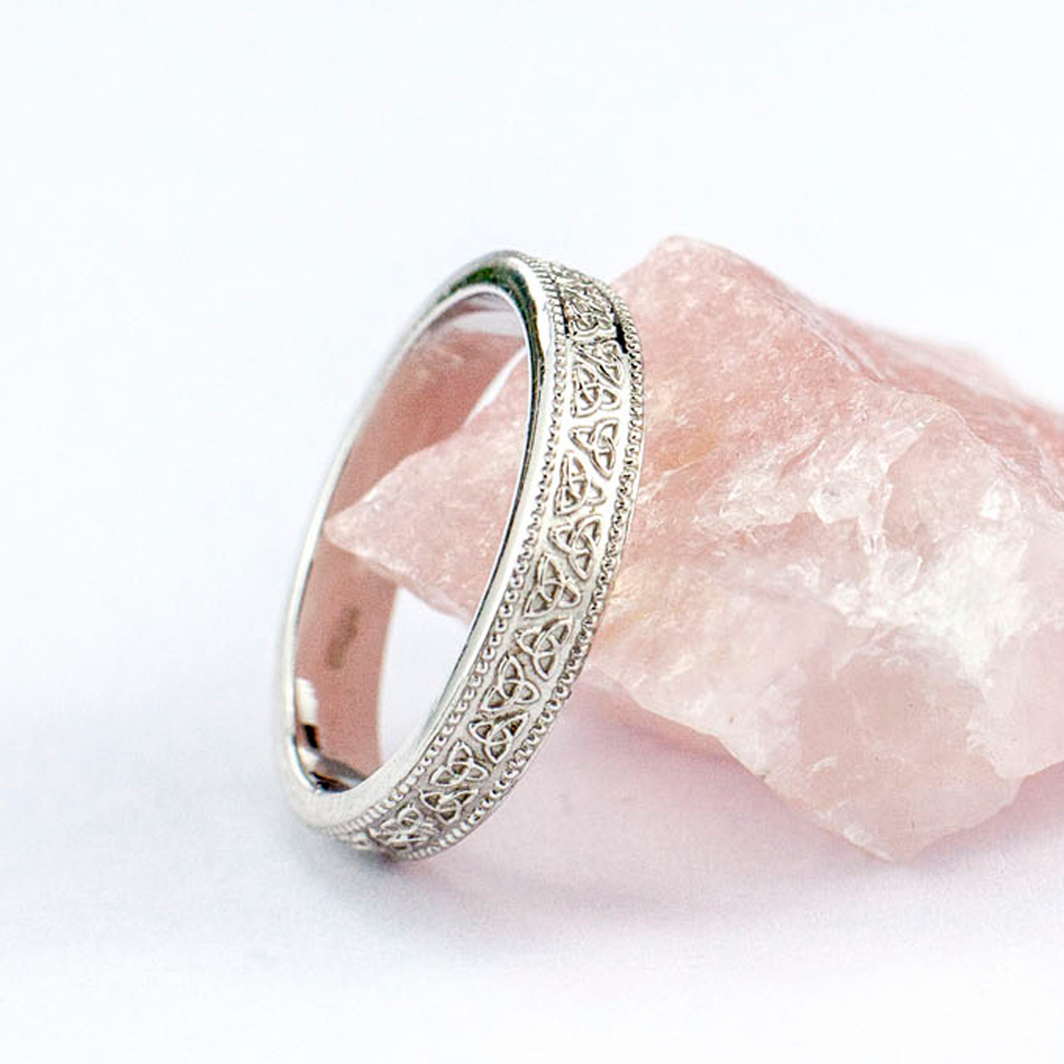 Real White Gold Celtic Knot & Trinity Knot Ring For Women