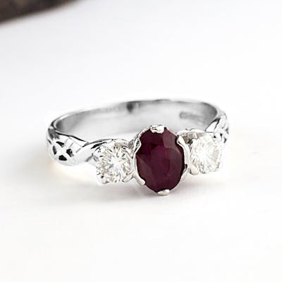 Ruby And Diamond Three Stone Engagement Ring