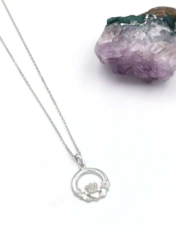 Small Authentic White Gold Claddagh Necklace For Women