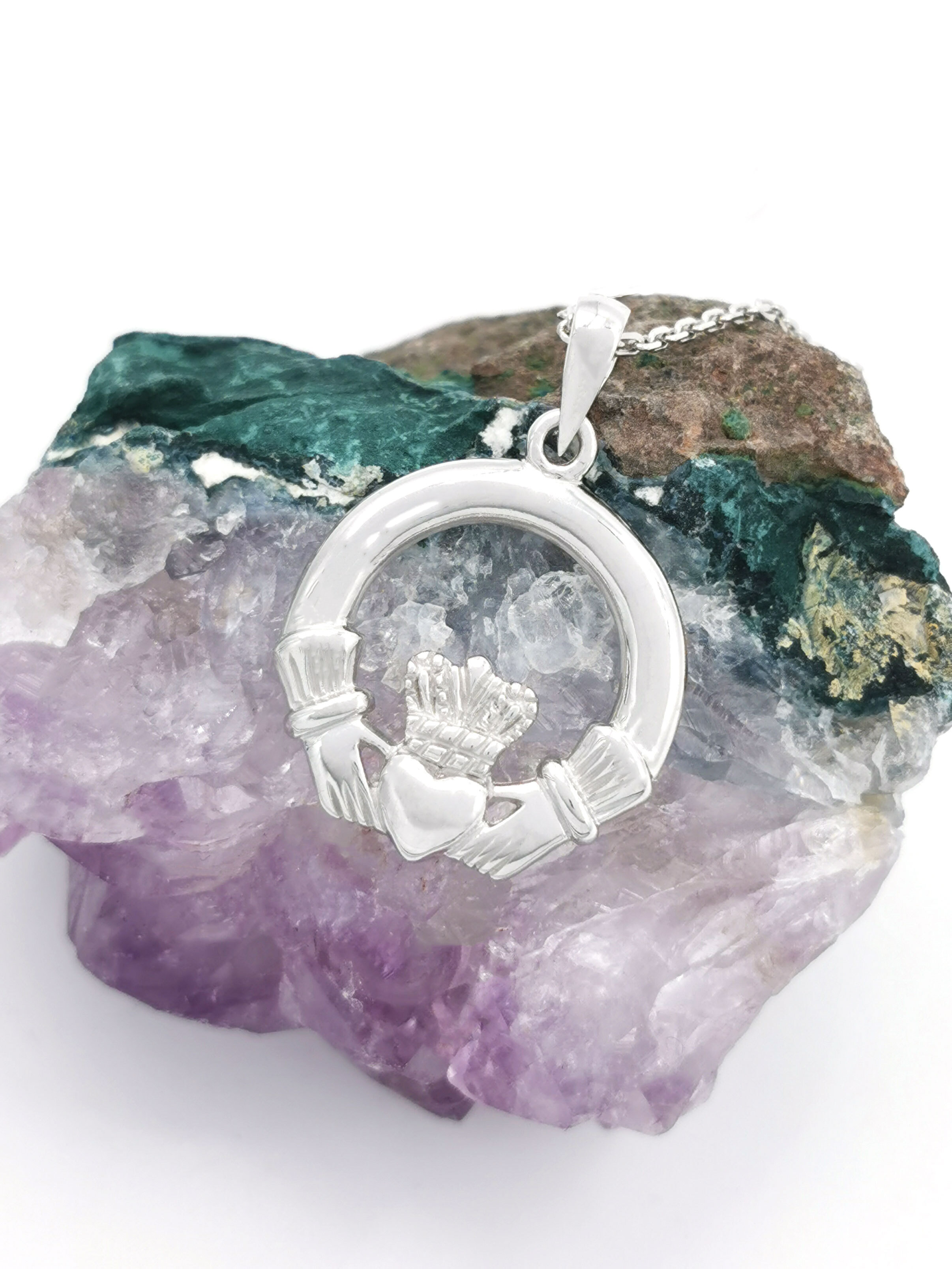 Womens Small White Gold Claddagh Necklace