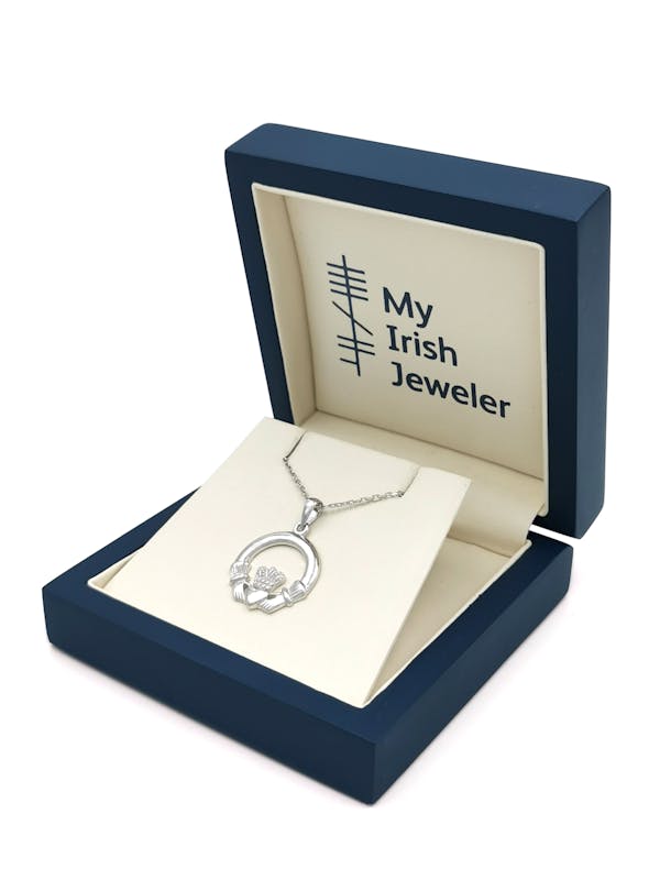 Small Womens Gorgeous 14K White Gold Claddagh Necklace